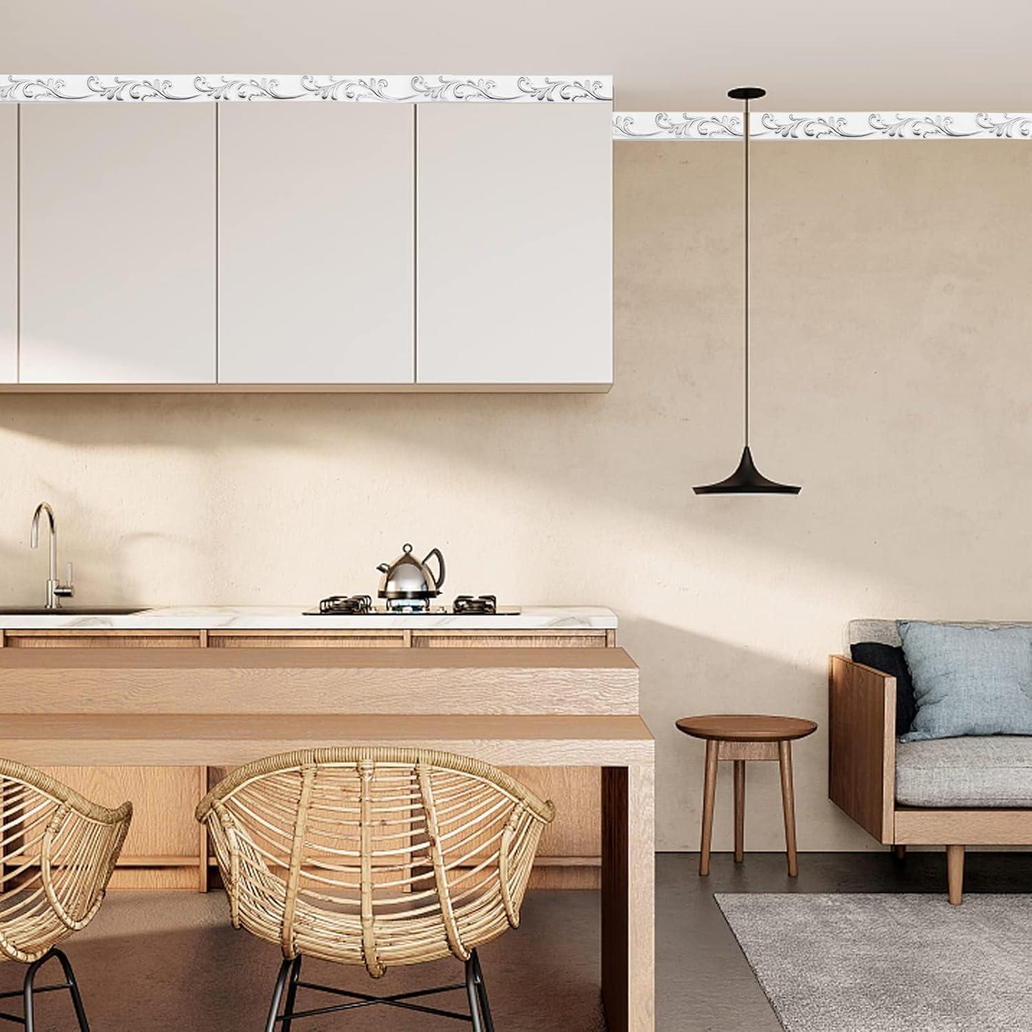 Moldura de Pared Autoadhesiva Duzzy 5 Metros PVC Blanco y Plata