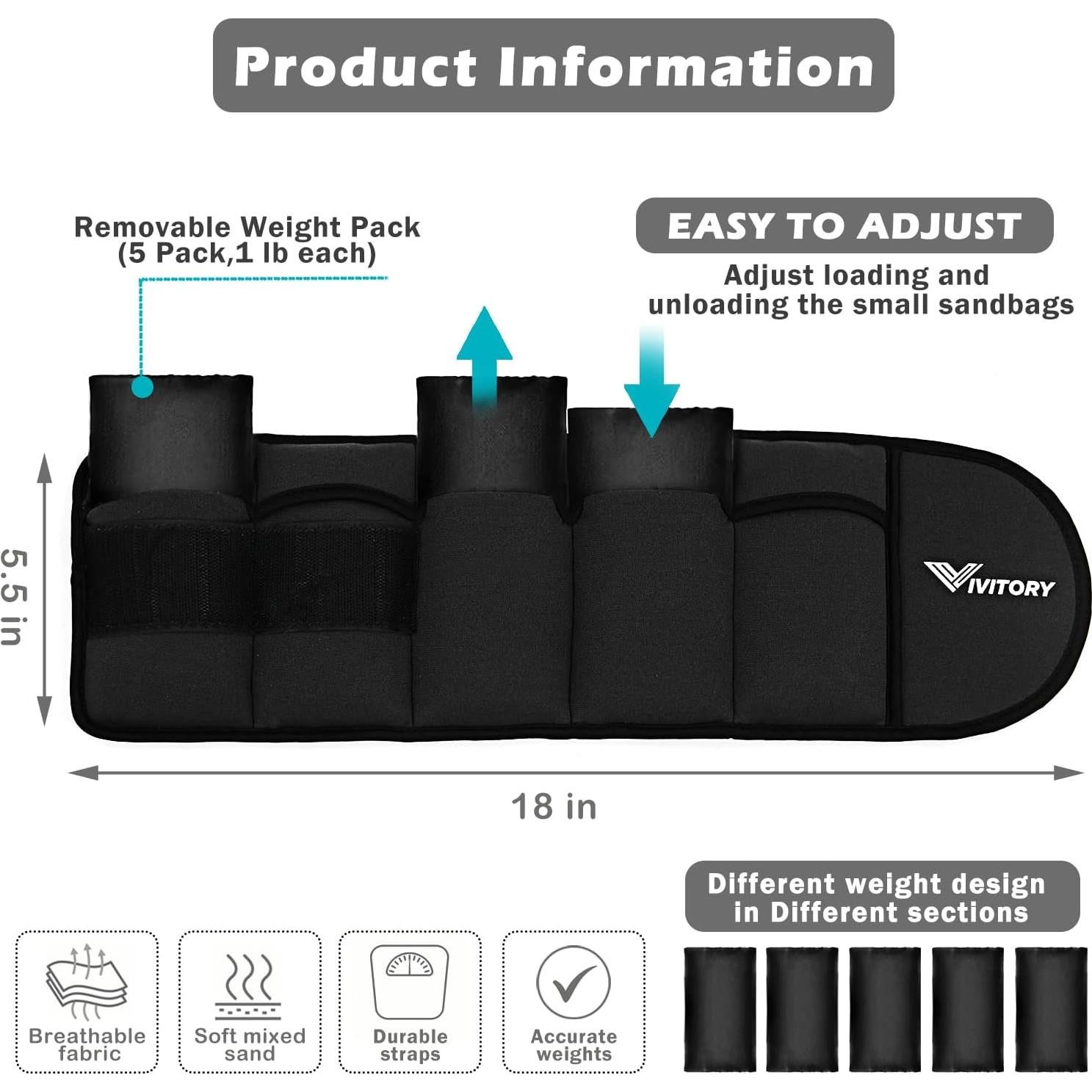 Pesas de Tobillo Ajustables VIVITORY 0.9 a 4.5 kg para Ejercicio