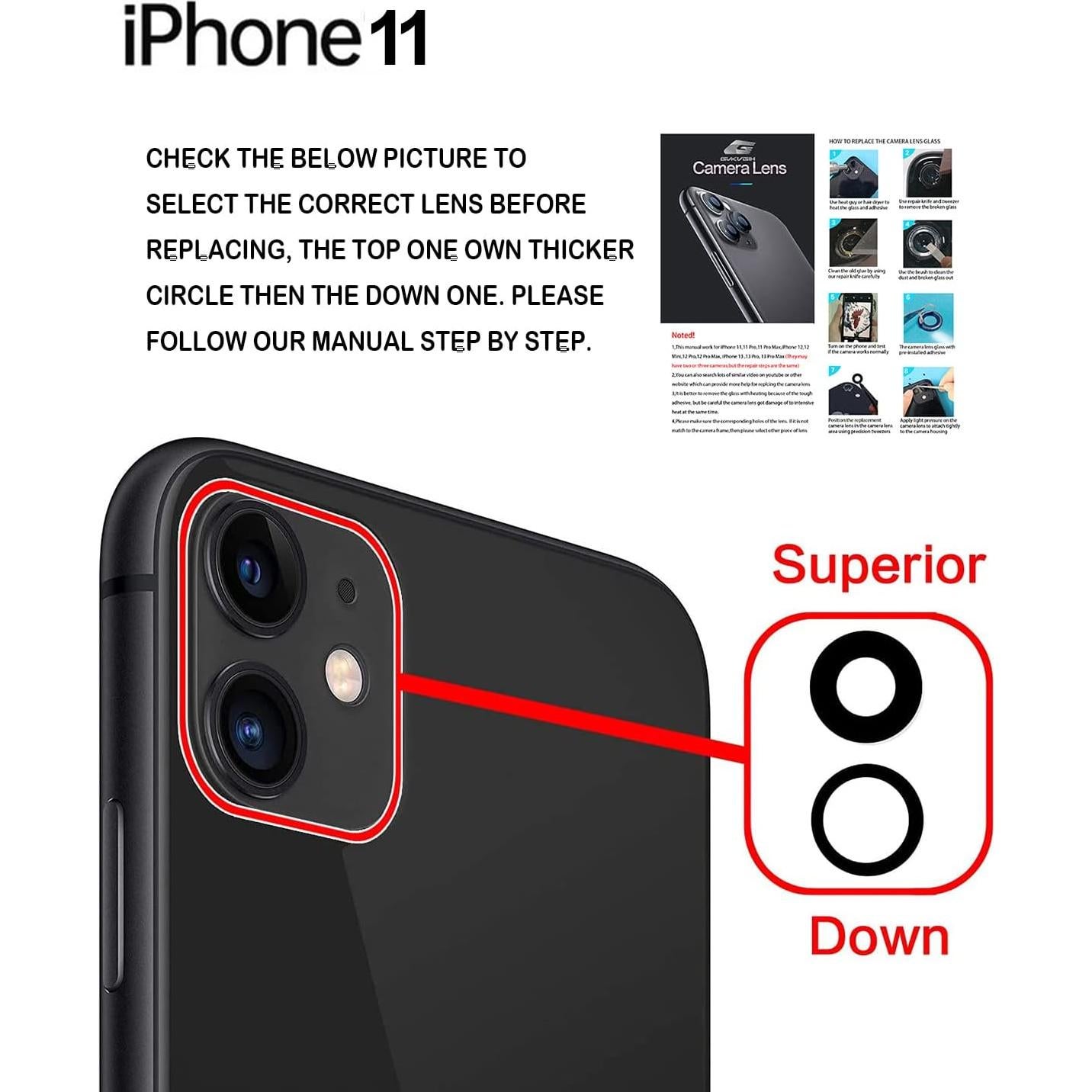 Reemplazo Cristal Lente Cámara iPhone 11 GVKVGIH Kit Herramientas