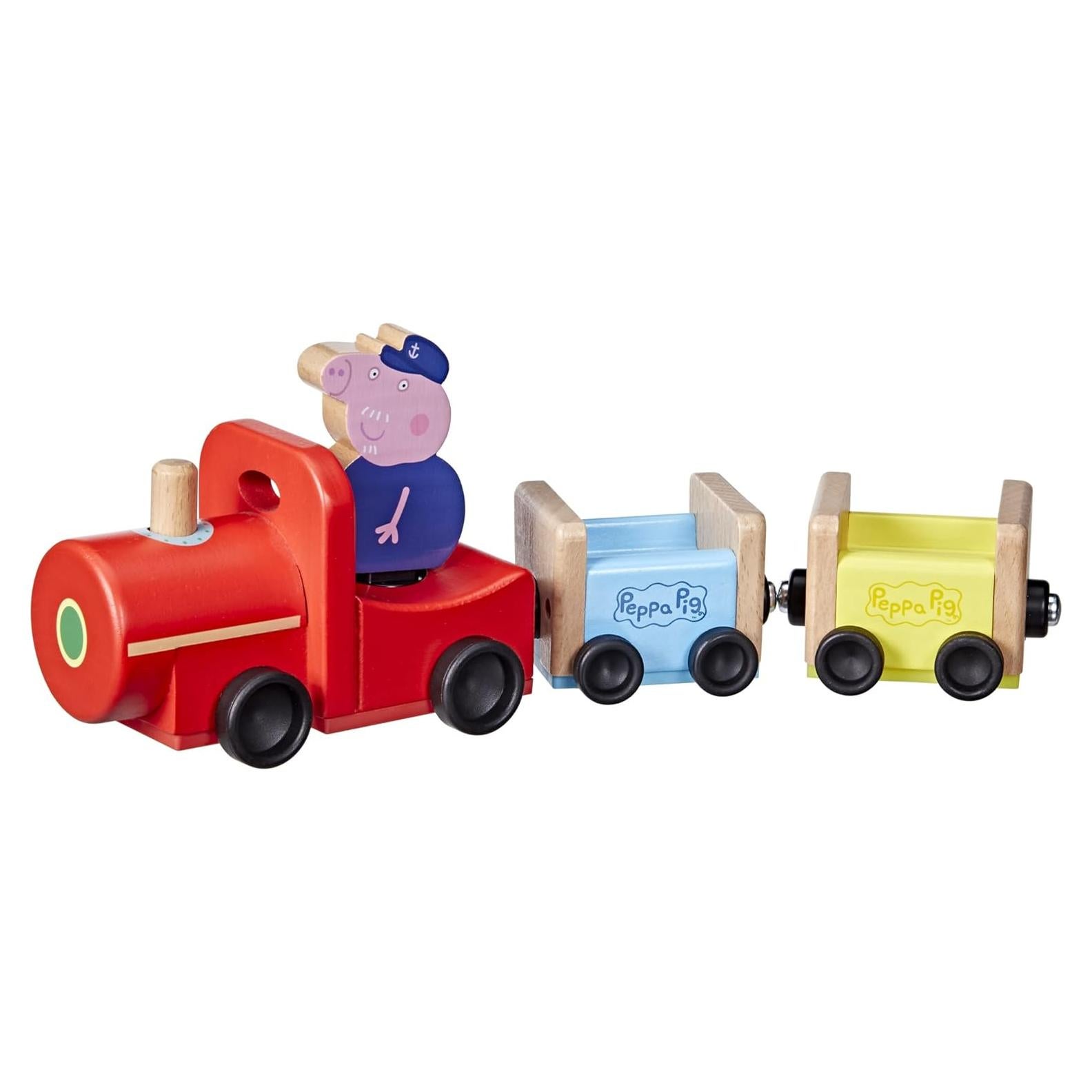 Tren de Madera Peppa Pig con Figura Abuelo Pig 8x16cm