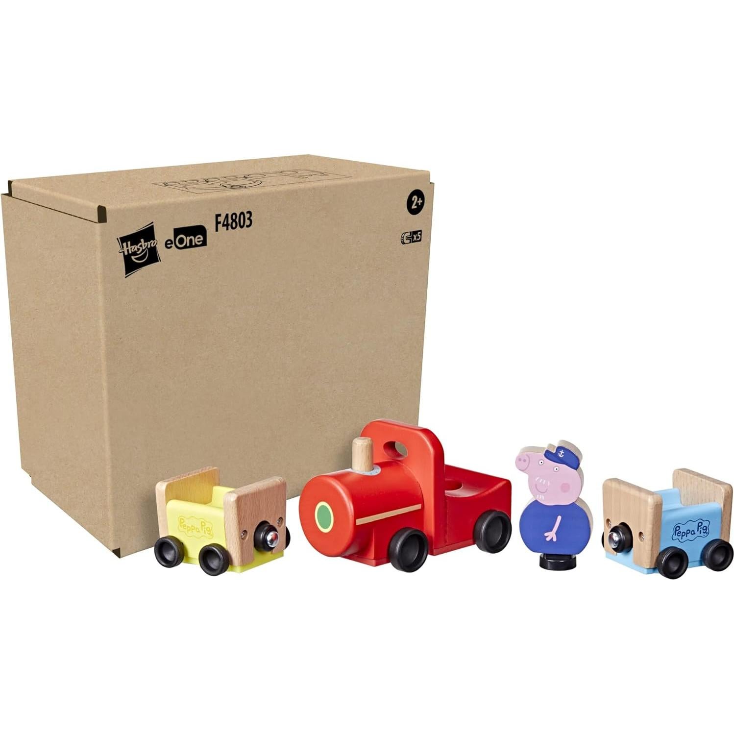 Tren de Madera Peppa Pig con Figura Abuelo Pig 8x16cm