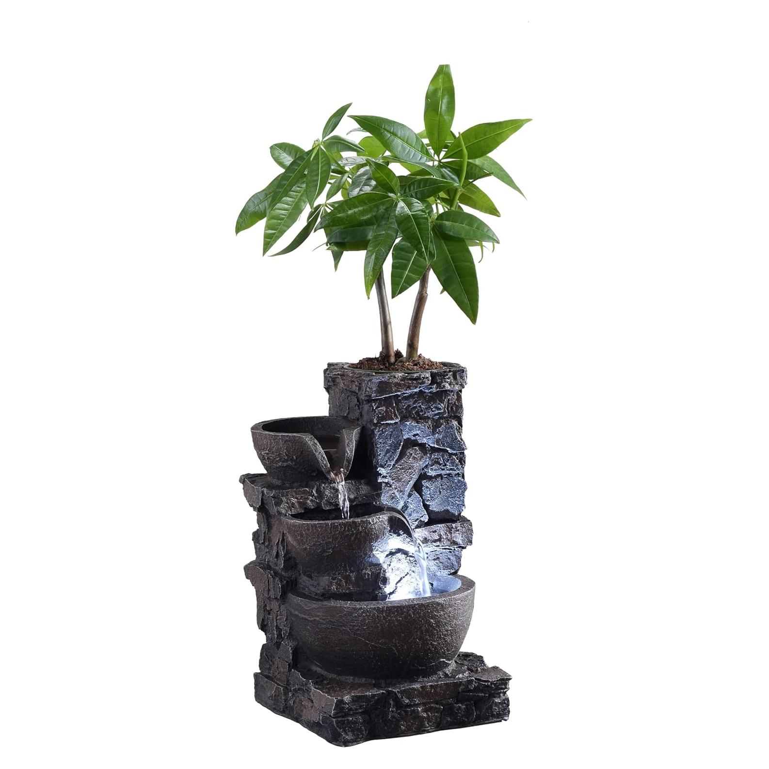 Fuente de Mesa Interior MAOCHI con Iluminación LED y Vaso para Plantas