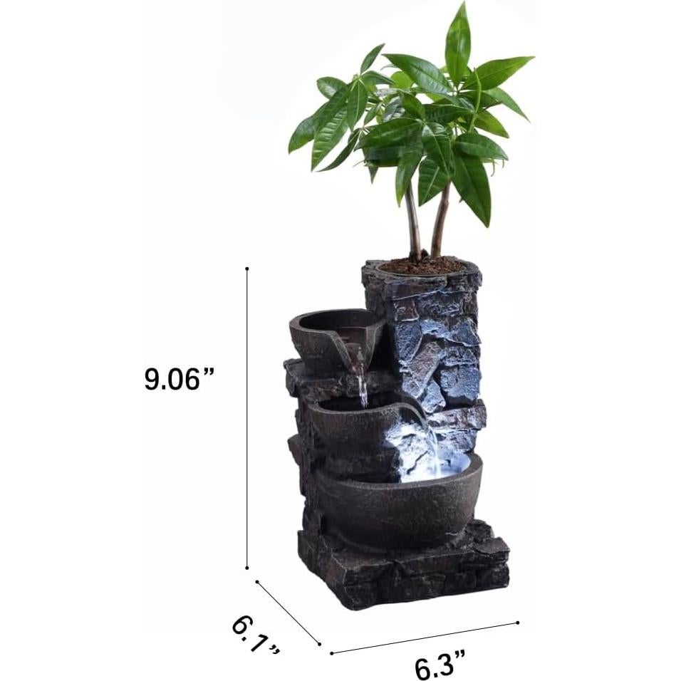 Fuente de Mesa Interior MAOCHI con Iluminación LED y Vaso para Plantas