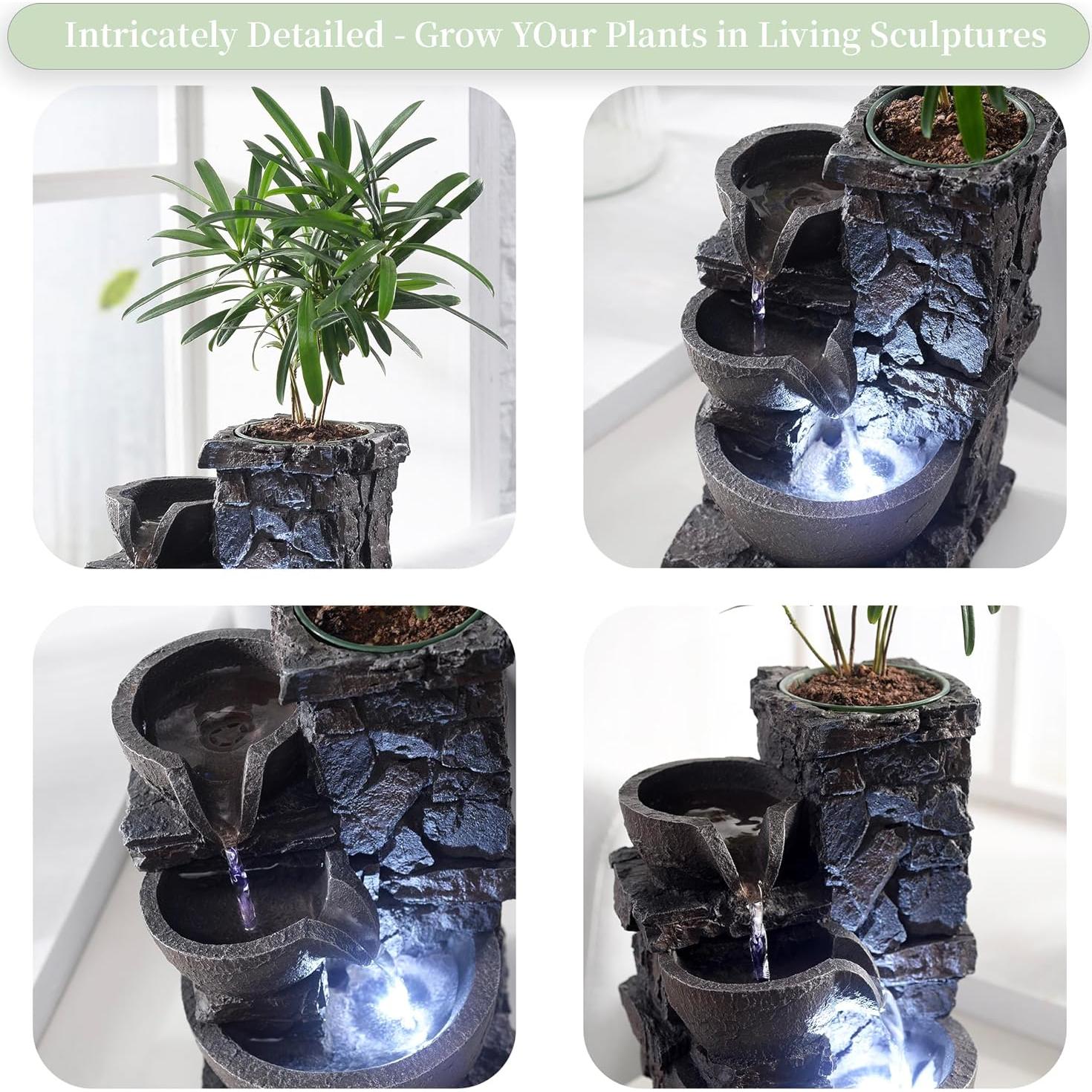 Fuente de Mesa Interior MAOCHI con Iluminación LED y Vaso para Plantas