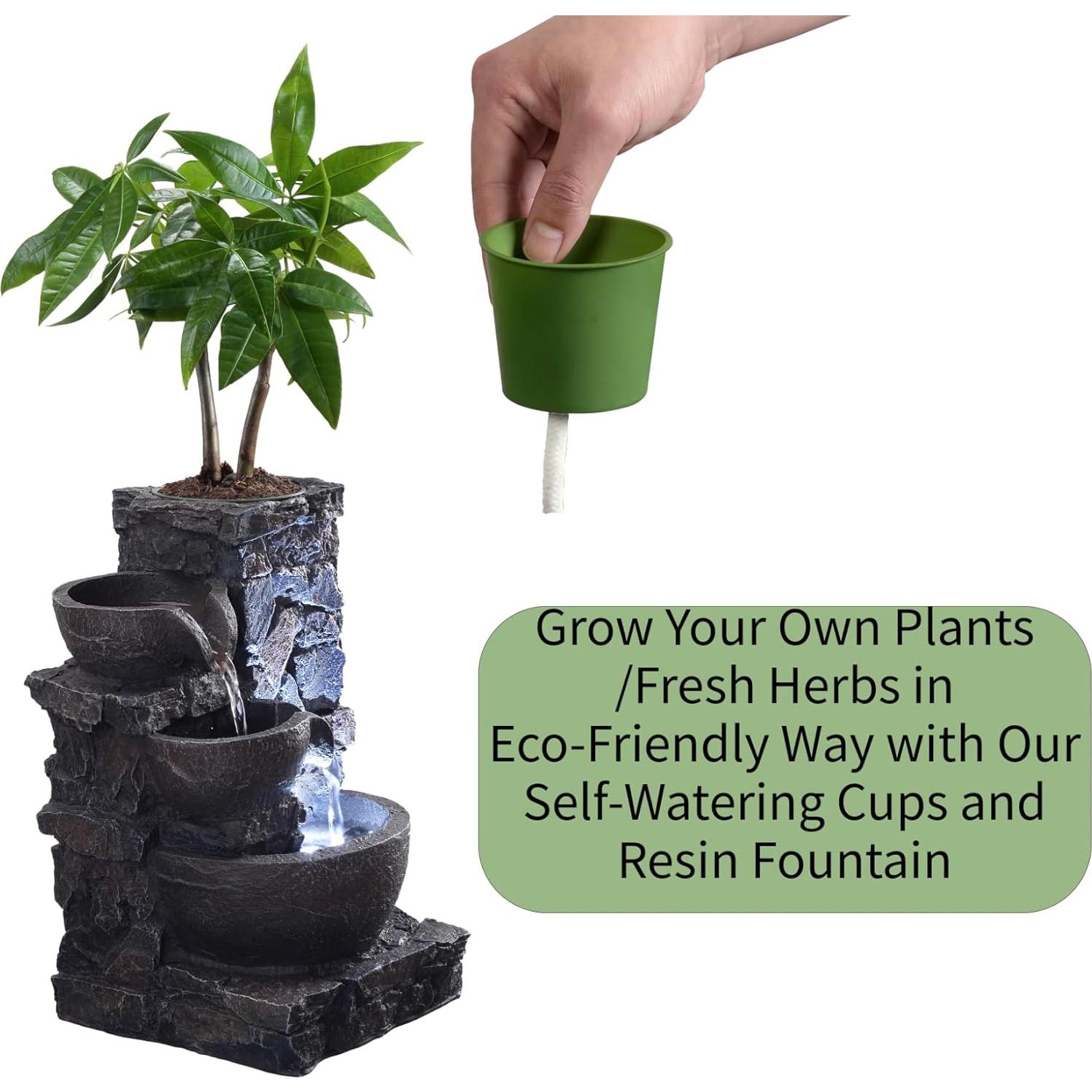 Fuente de Mesa Interior MAOCHI con Iluminación LED y Vaso para Plantas