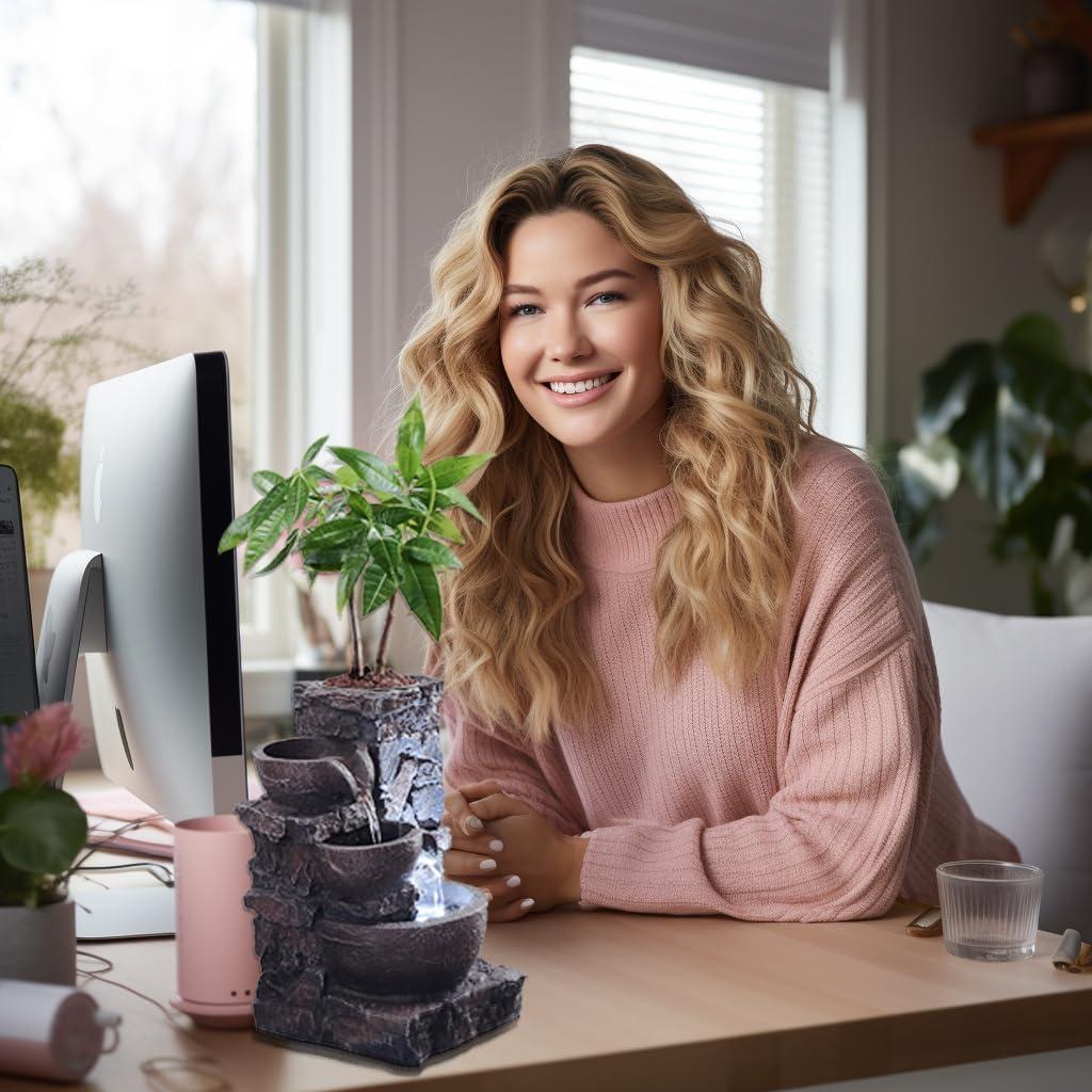 Fuente de Mesa Interior MAOCHI con Iluminación LED y Vaso para Plantas