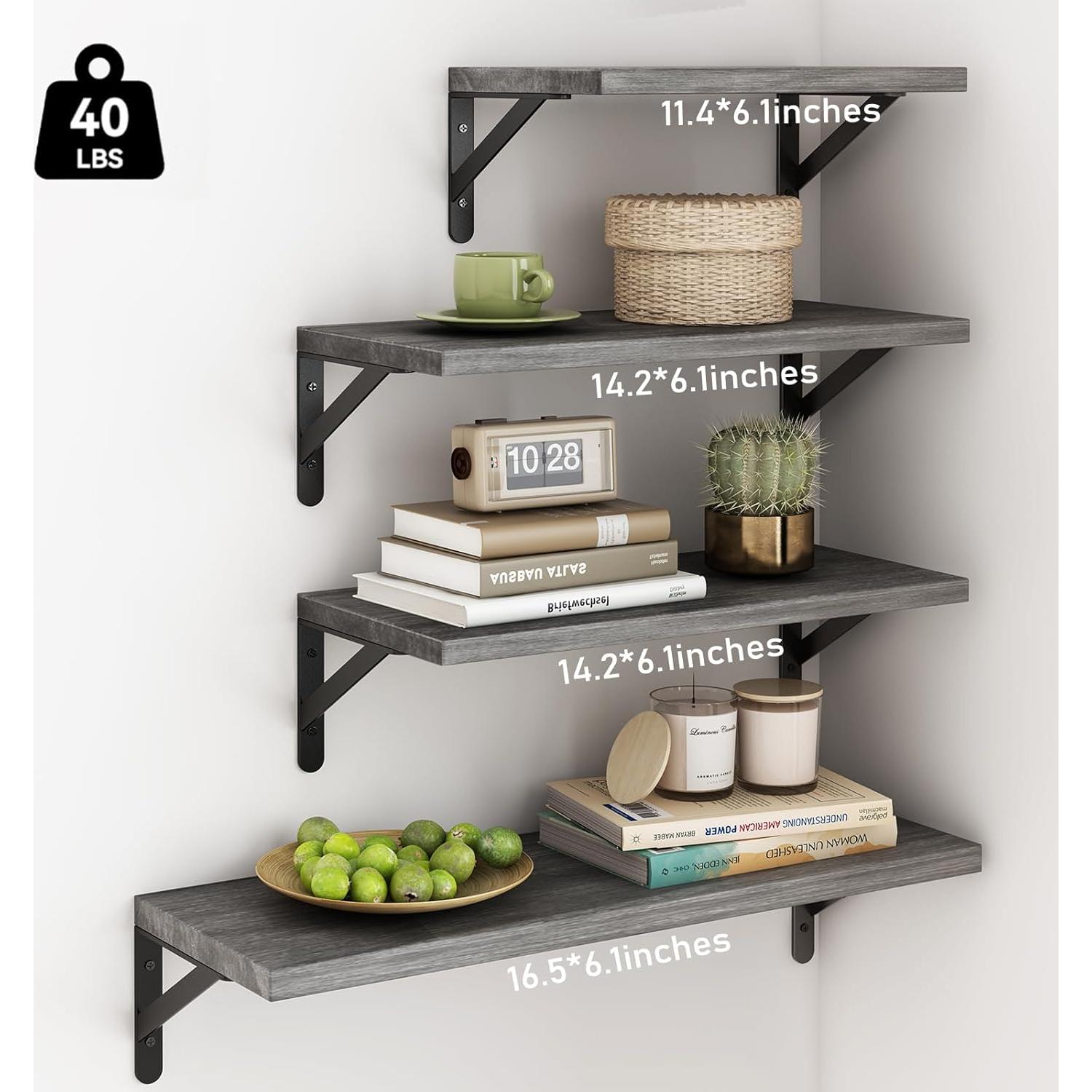 Estantes Flotantes YGEOMER Gris Envejecido - Juego de 4
