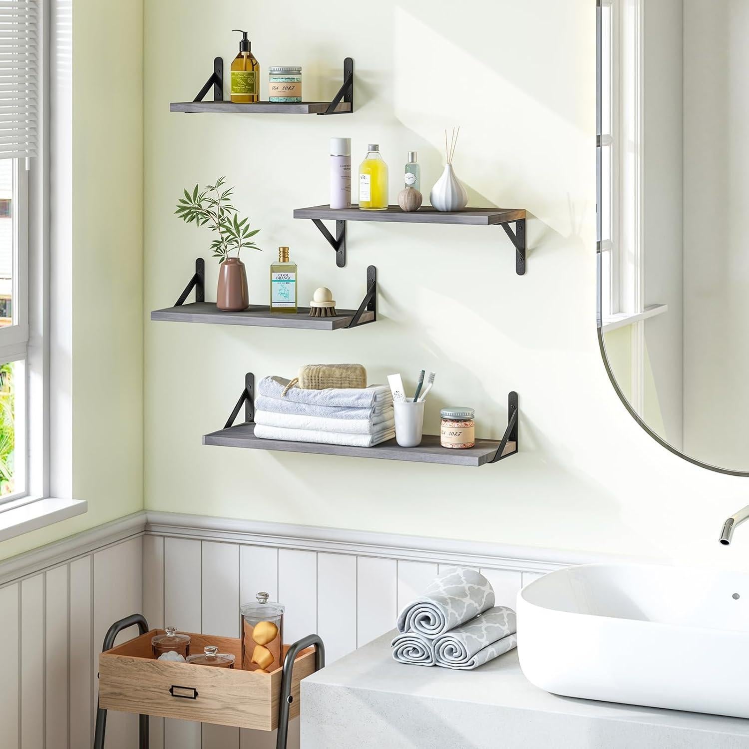 Estantes Flotantes YGEOMER Gris Envejecido - Juego de 4