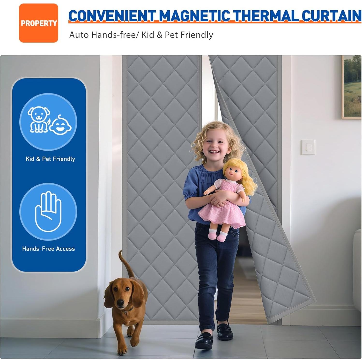 Cortina de Puerta Térmica Aislante MAGZO 76.2x195.6cm Gris