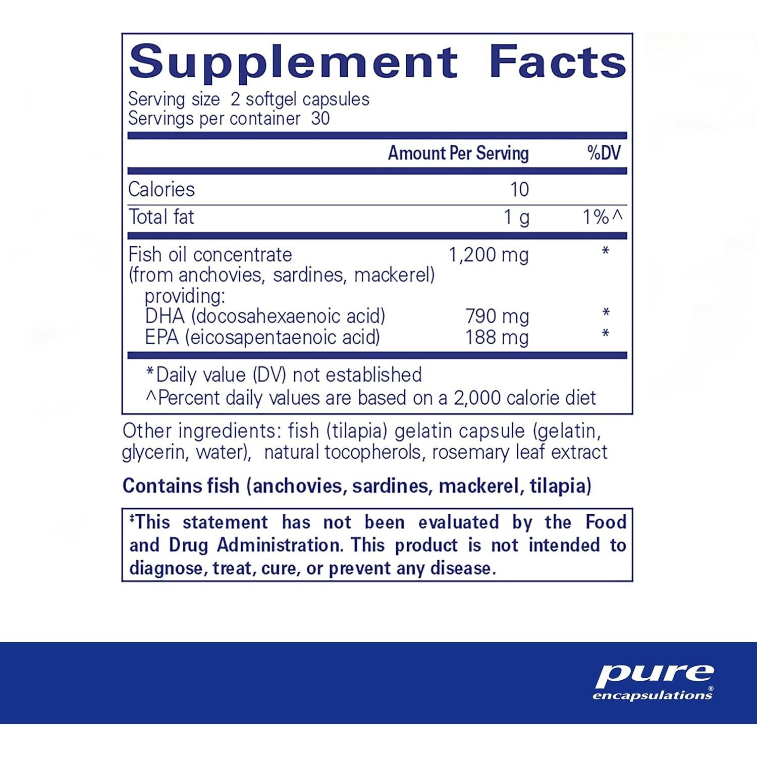 Suplemento DHA Ultimate Pure Encapsulations 60 Cápsulas Blandas