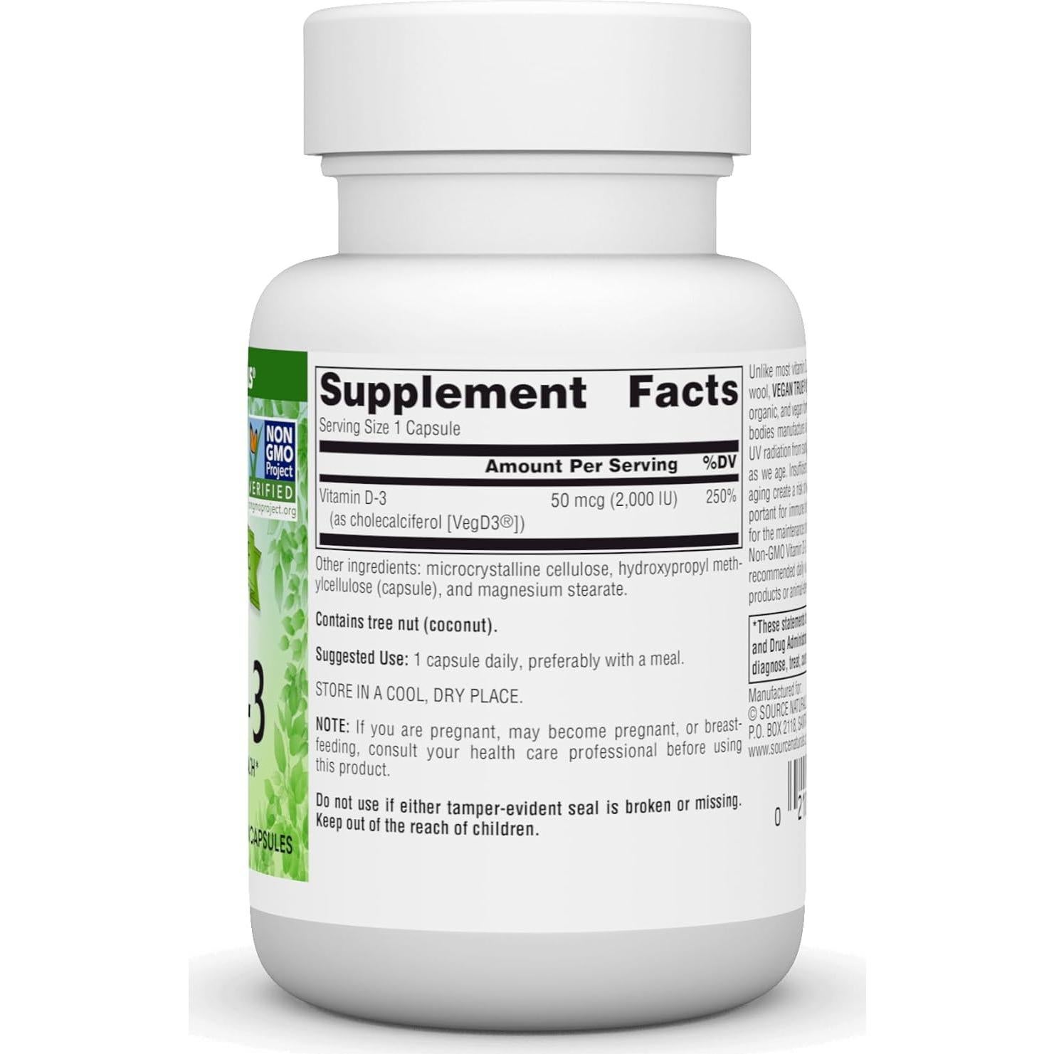 Vitamina D-3 Vegana Source Naturals 2000 UI 30 Cápsulas