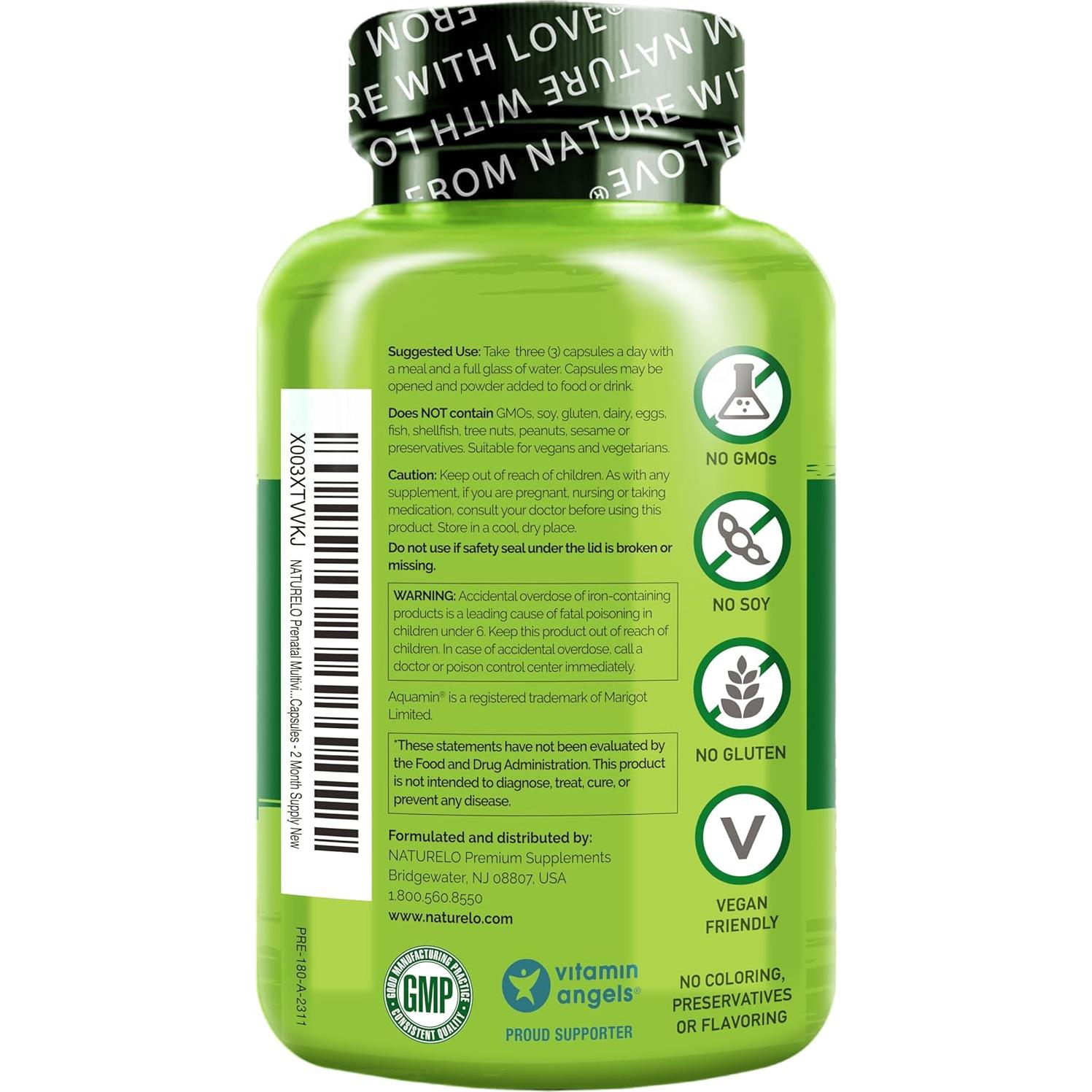 Multivitamina Prenatal NATURELO 180 Cápsulas Veganas con Hierro