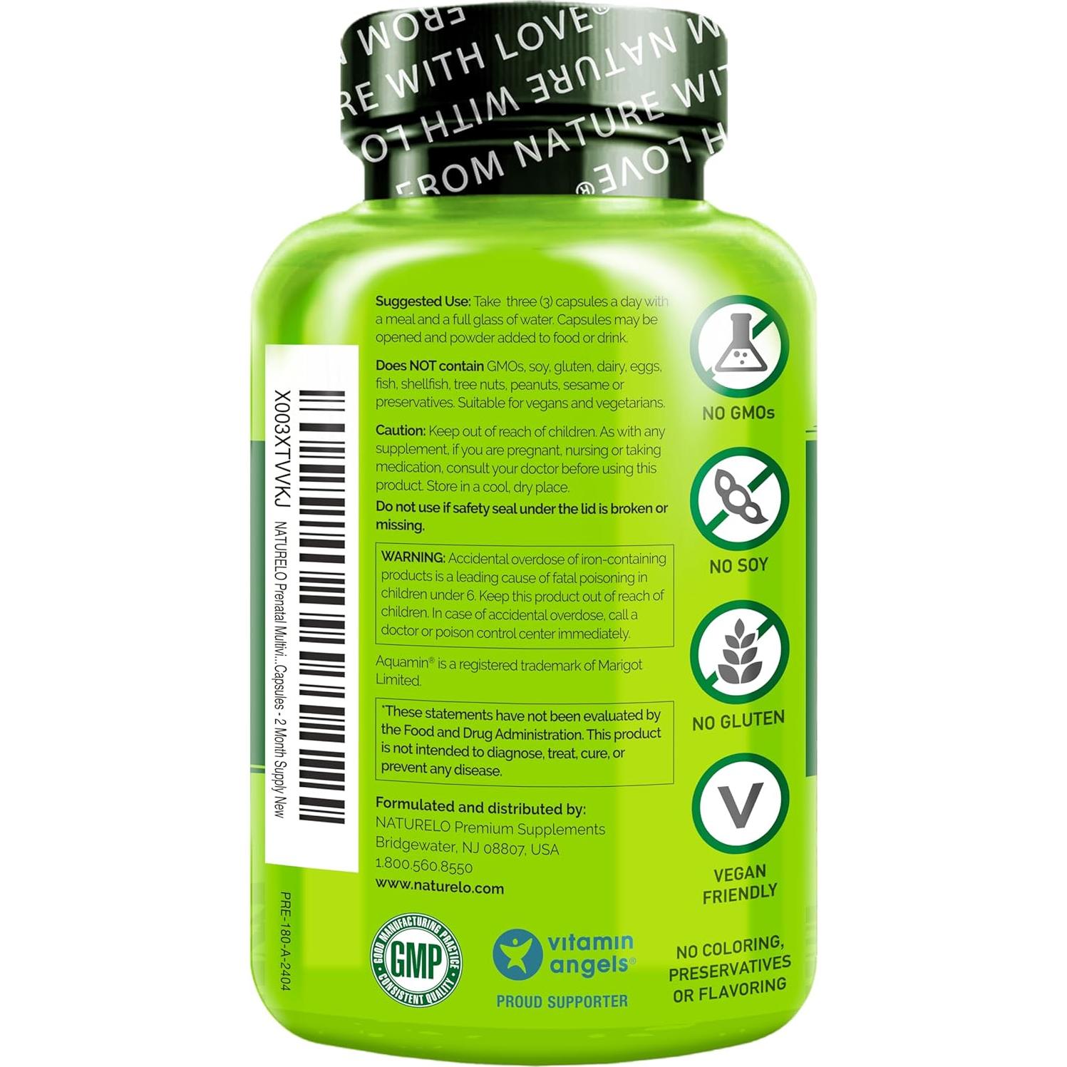 Multivitamina Prenatal NATURELO 180 Cápsulas Veganas con Hierro