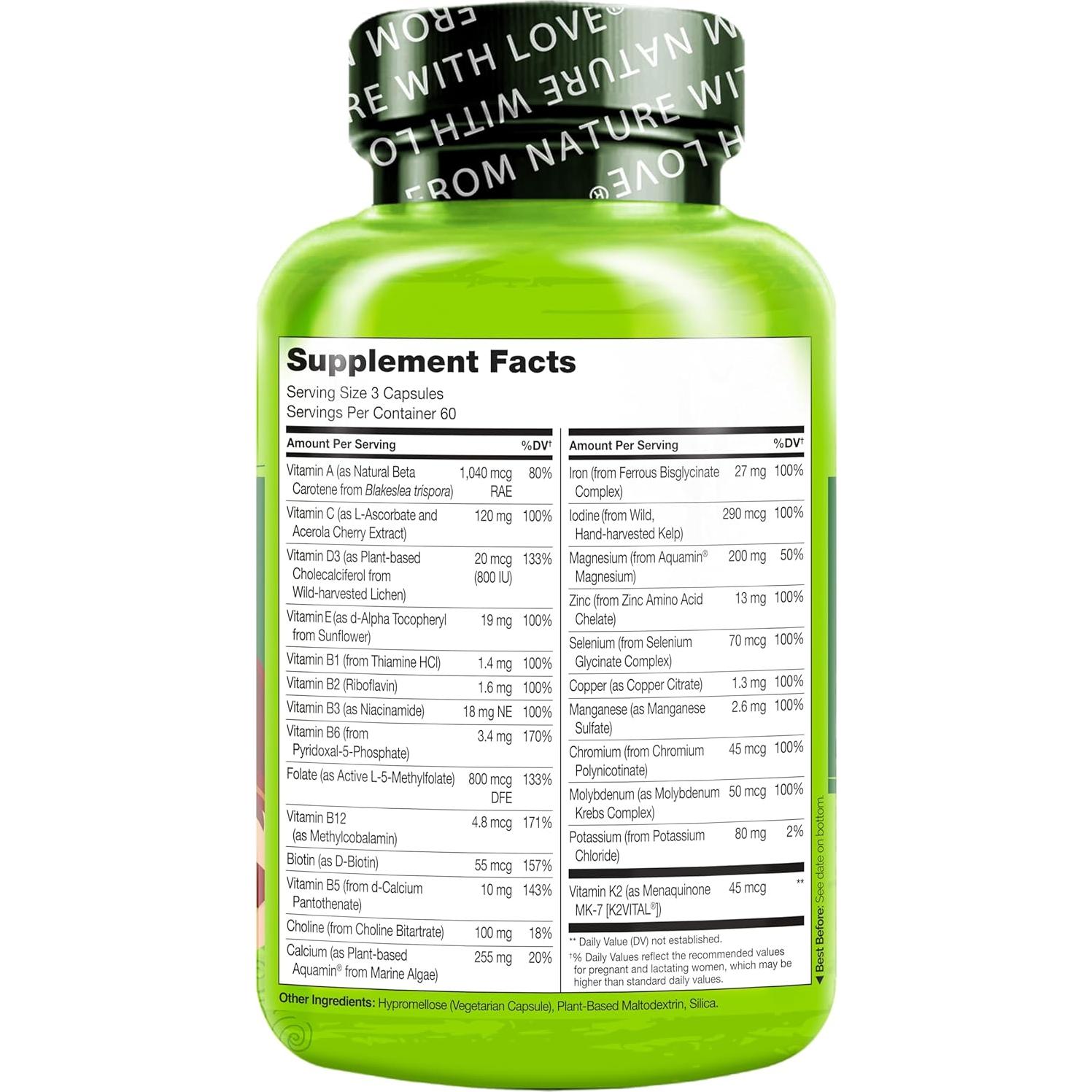 Multivitamina Prenatal NATURELO 180 Cápsulas Veganas con Hierro