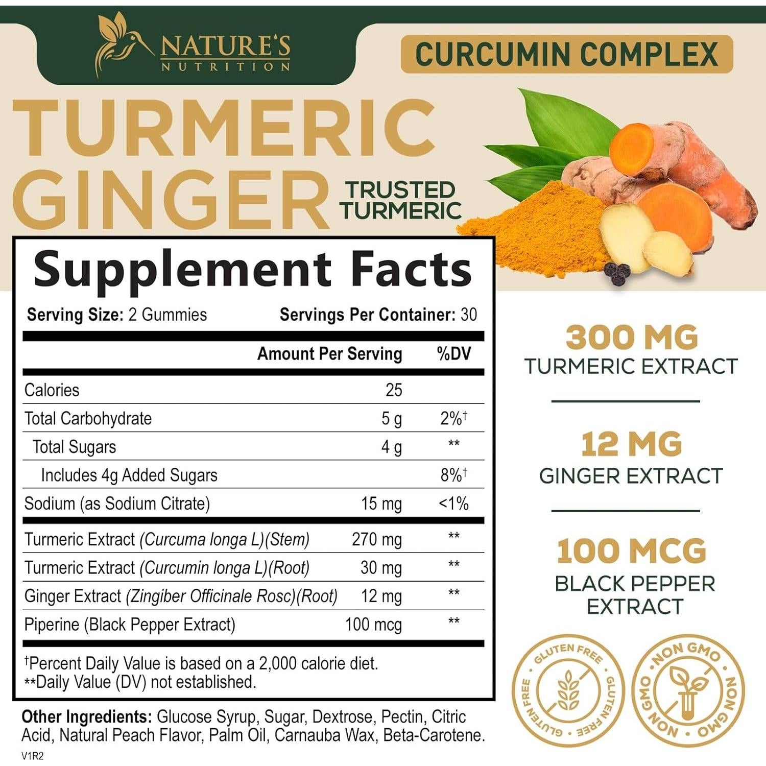 Gomas de Cúrcuma y Jengibre Nature's Nutrition - 60 Unidades