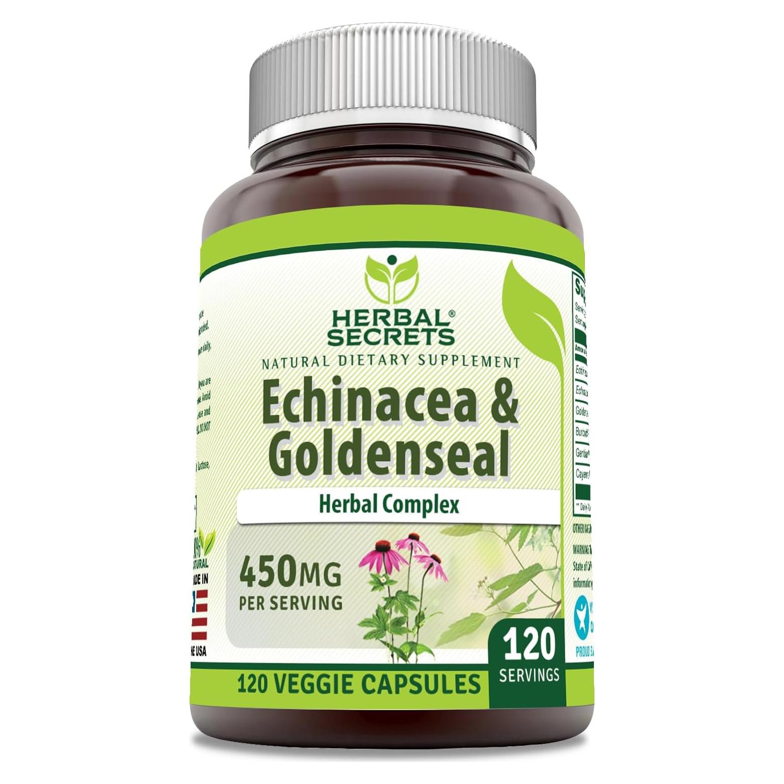 Suplemento Echinacea y Goldenseal Herbal Secrets 450 mg 120 Cápsulas
