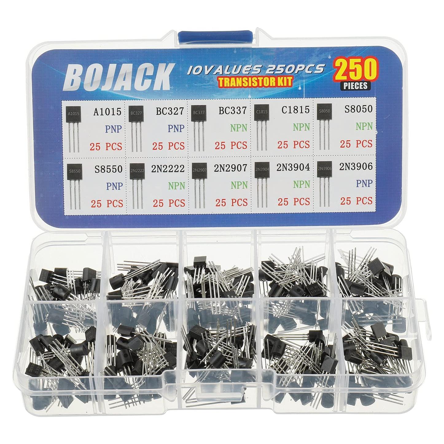 Kit de Transistores BOJACK 250 Pcs PNP NPN A1015 BC327 BC337