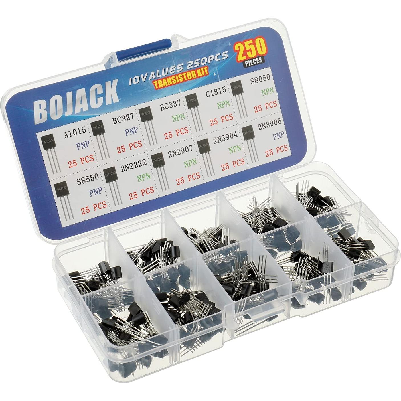 Kit de Transistores BOJACK 250 Pcs PNP NPN A1015 BC327 BC337