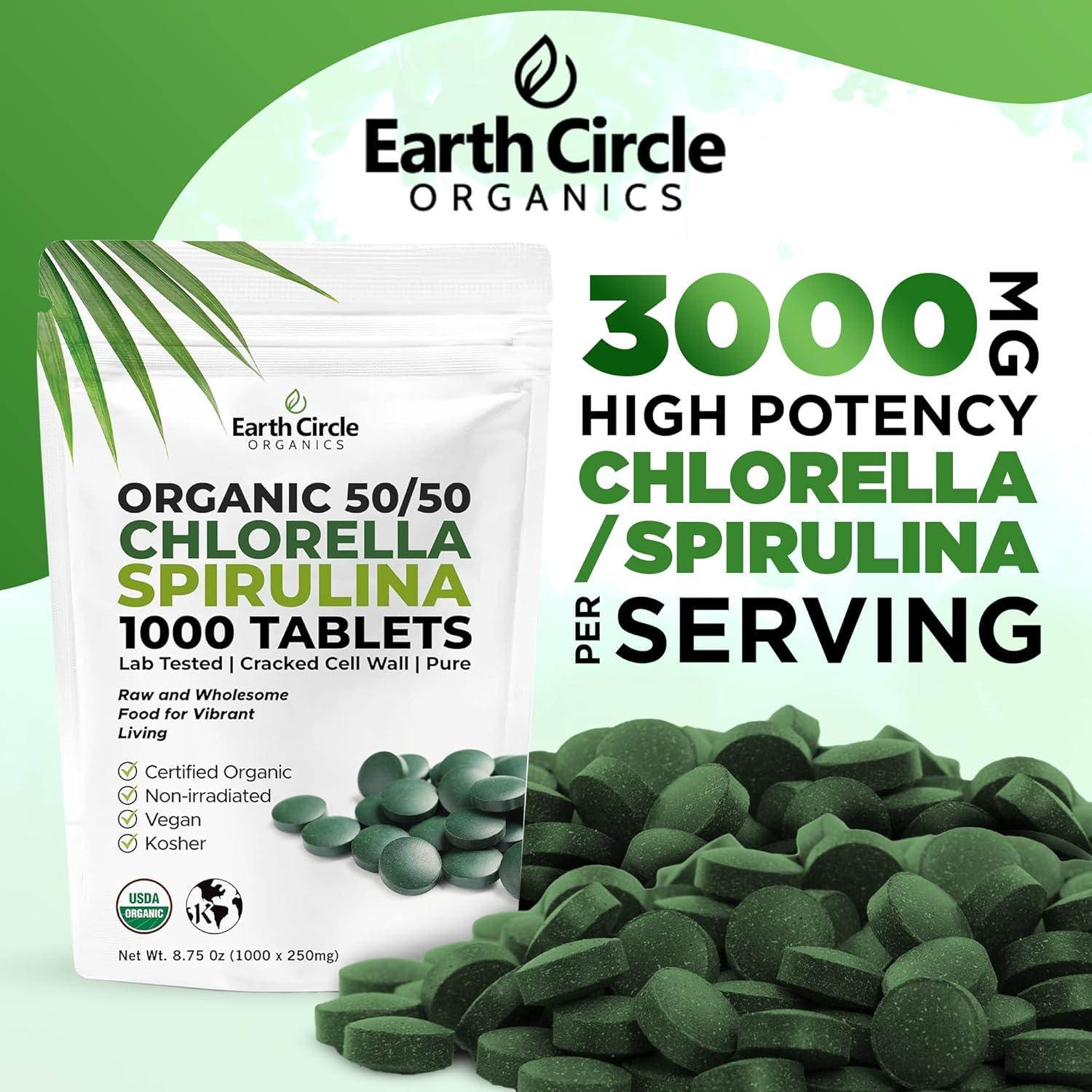 Tabletas de Chlorella y Espirulina Orgánica 1000 Unidades - Earth Circle