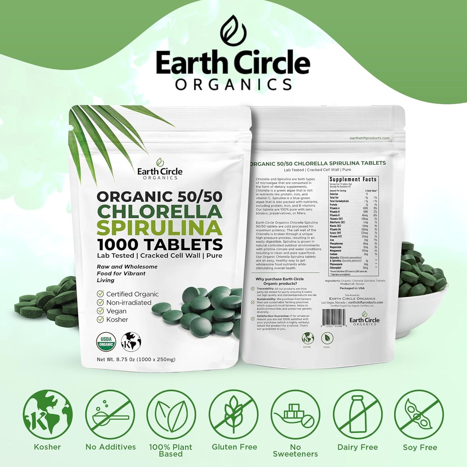 Tabletas de Chlorella y Espirulina Orgánica 1000 Unidades - Earth Circle