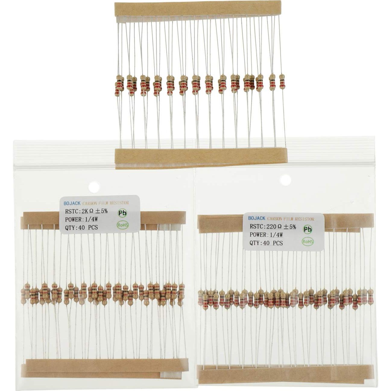 Kit de Resistencias BOJACK 1000 Piezas 25 Valores 1 Ohm-1M Ohm