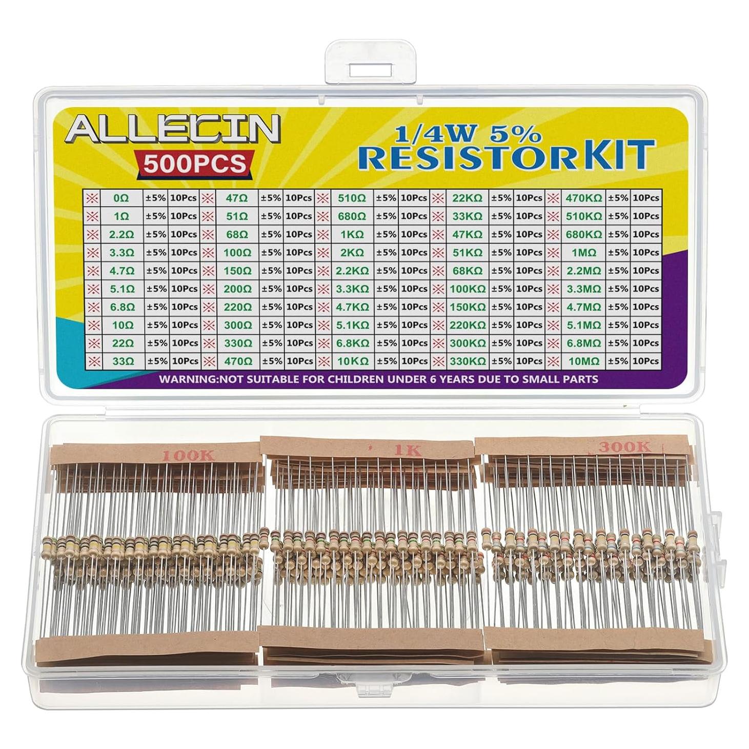 Kit de 50 Resistores de Película de Carbono ALLECIN 1/4W 5%