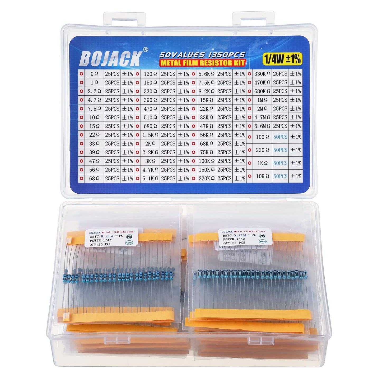 Kit de Resistores BOJACK 1350 Piezas 50 Valores 1% 1/4W