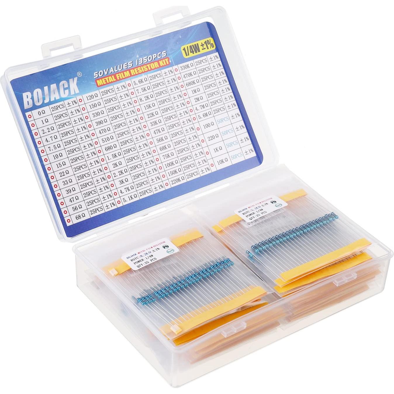 Kit de Resistores BOJACK 1350 Piezas 50 Valores 1% 1/4W