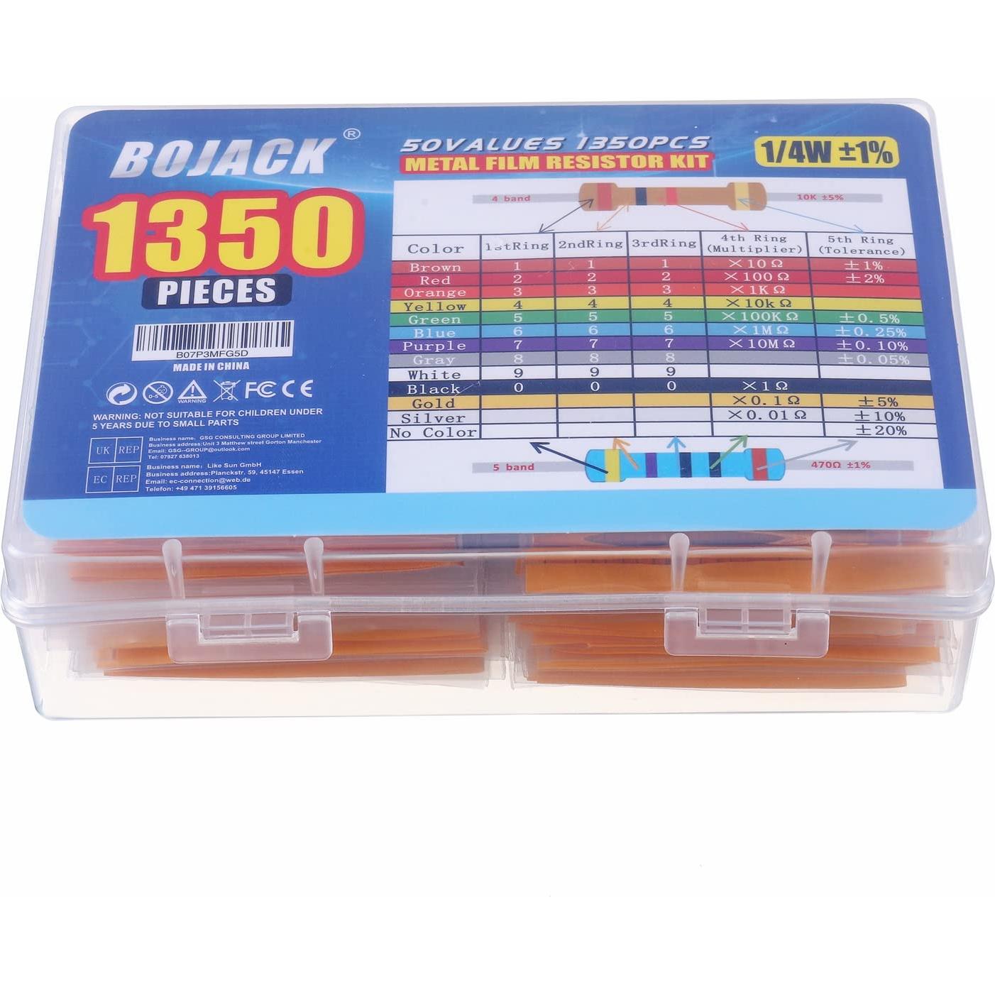 Kit de Resistores BOJACK 1350 Piezas 50 Valores 1% 1/4W