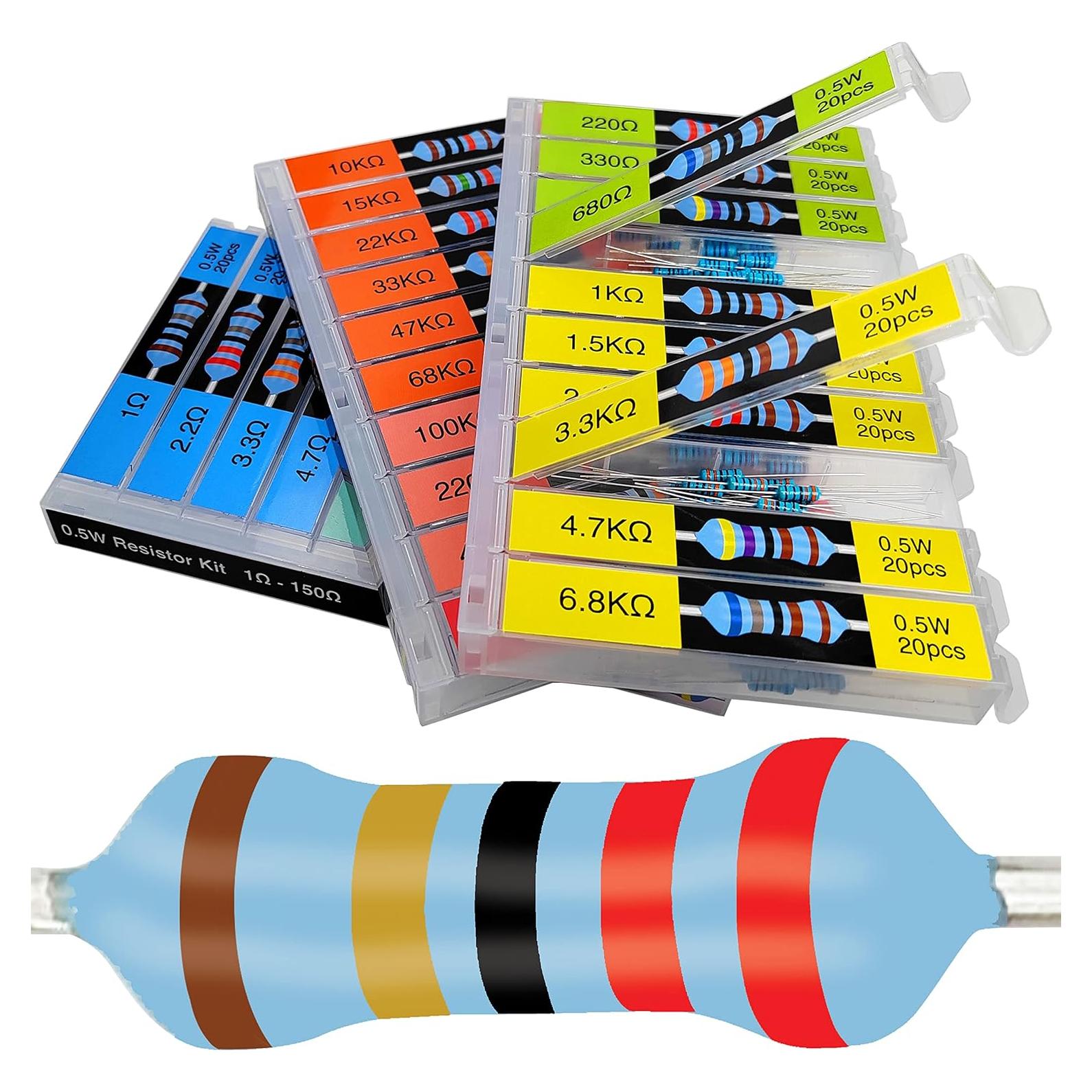 Kit de Resistores de Película Metálica 1/2W 600pcs 30 Valores