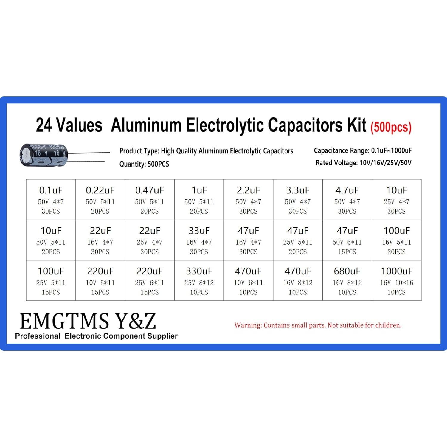 Kit de 500 Capacitores Electrolíticos 24 Valores 10V-50V