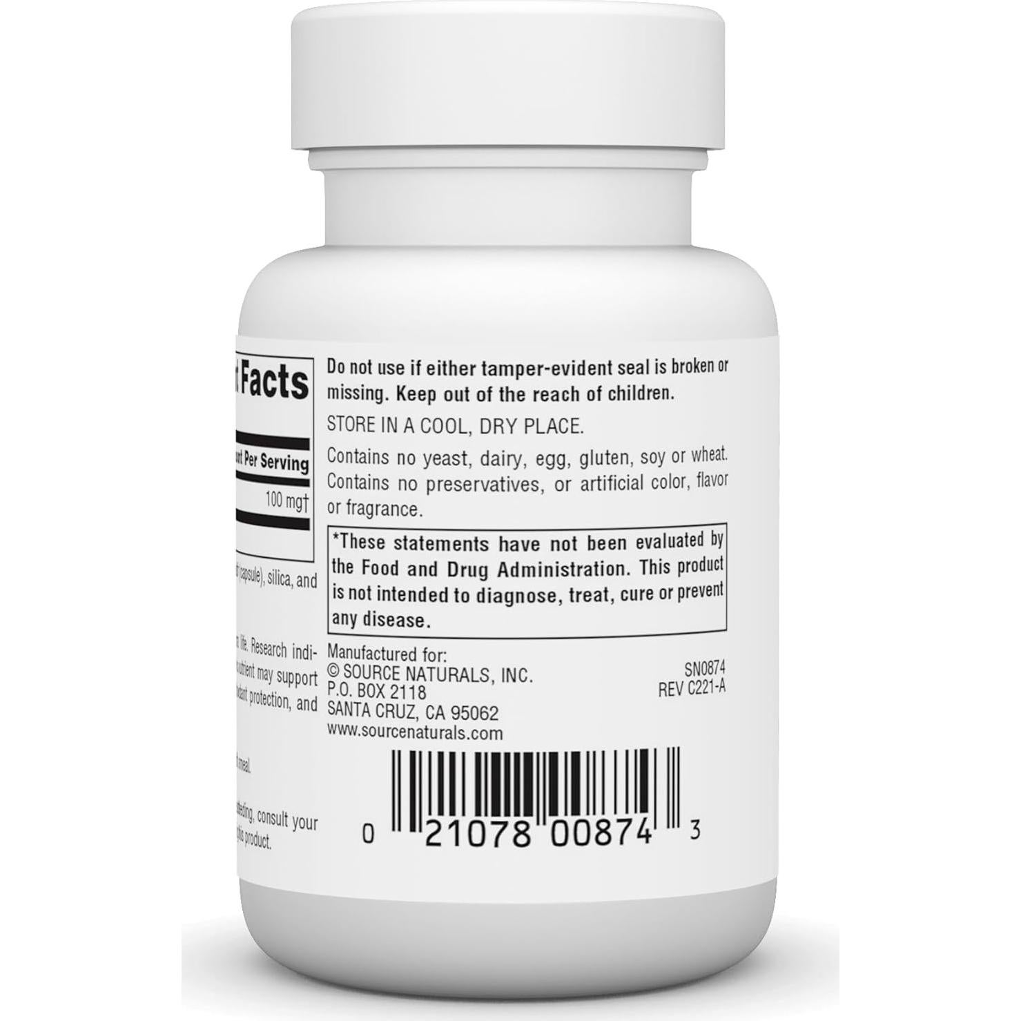 Coenzima Q10 Source Naturals 100 mg - 30 Cápsulas Antioxidantes