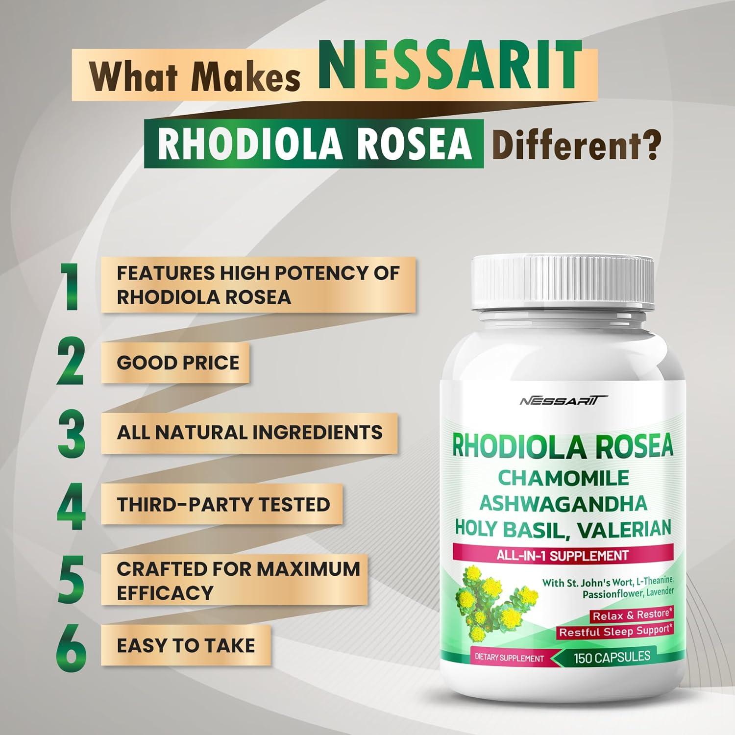 Suplemento de Rhodiola Rosea Nessarit 150 Cápsulas 11 Ingredientes
