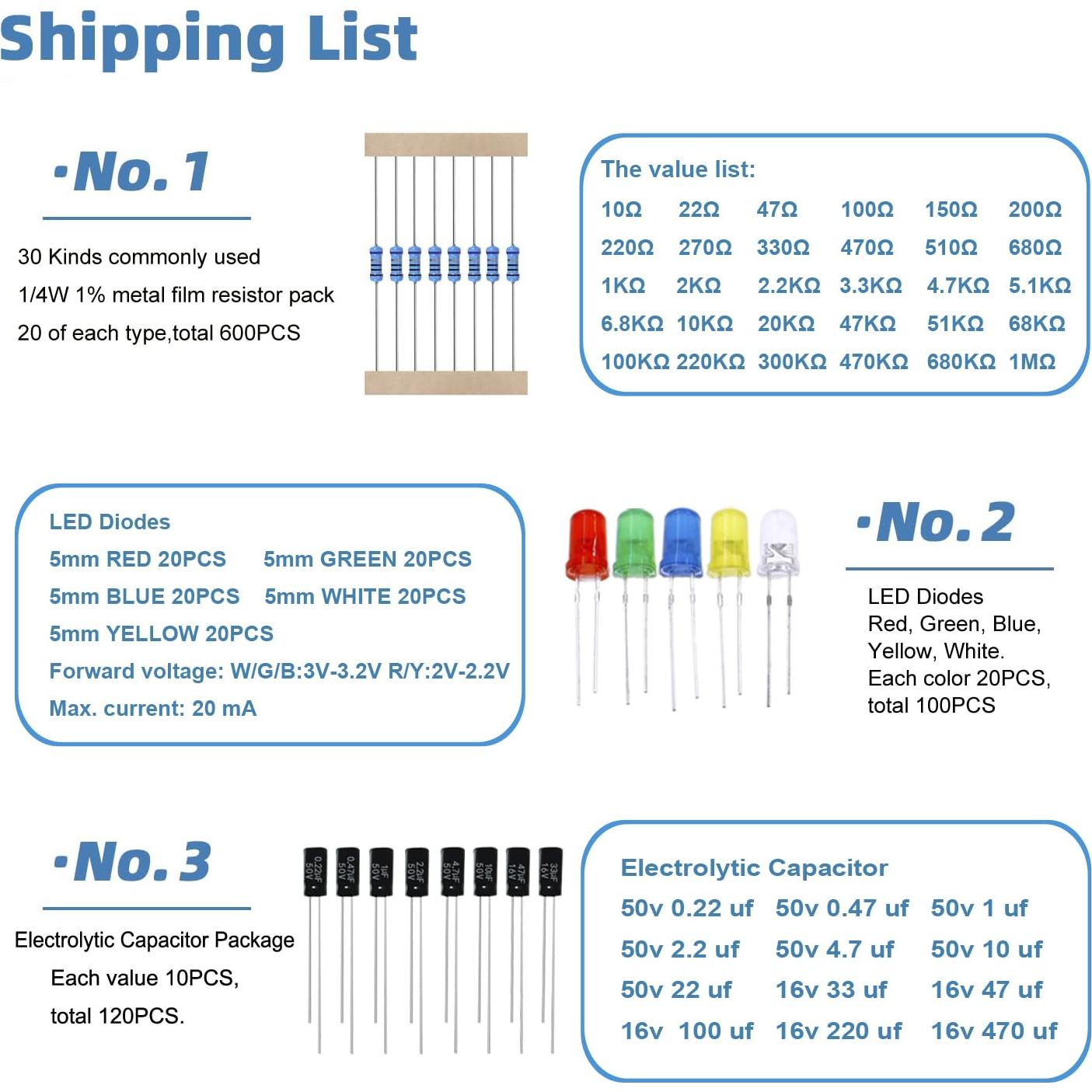 Kit de Componentes Electrónicos AUBENAI 1410 Piezas DIY