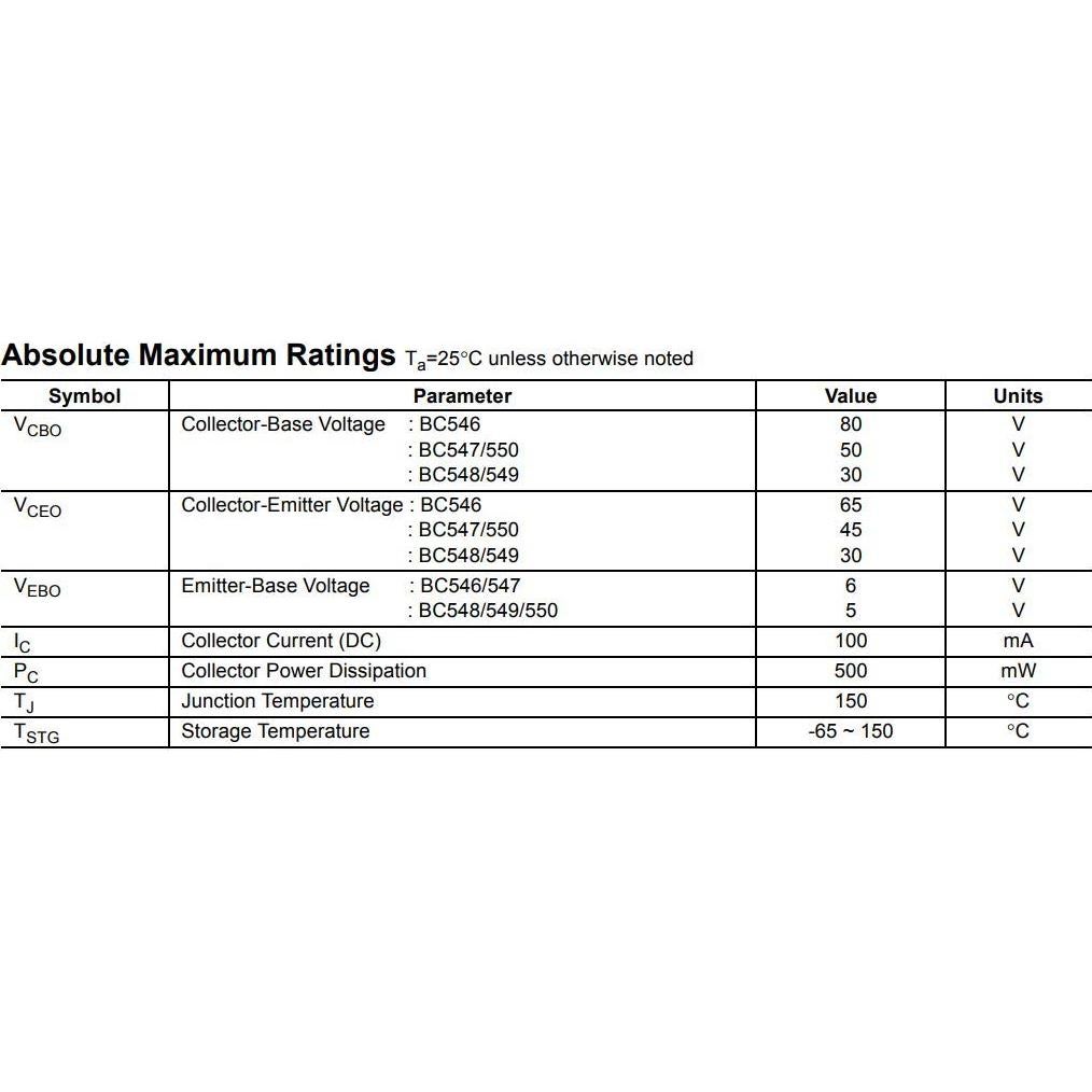100 Transistores NPN BC547 + PNP BC557 Bajo Consumo 100mA