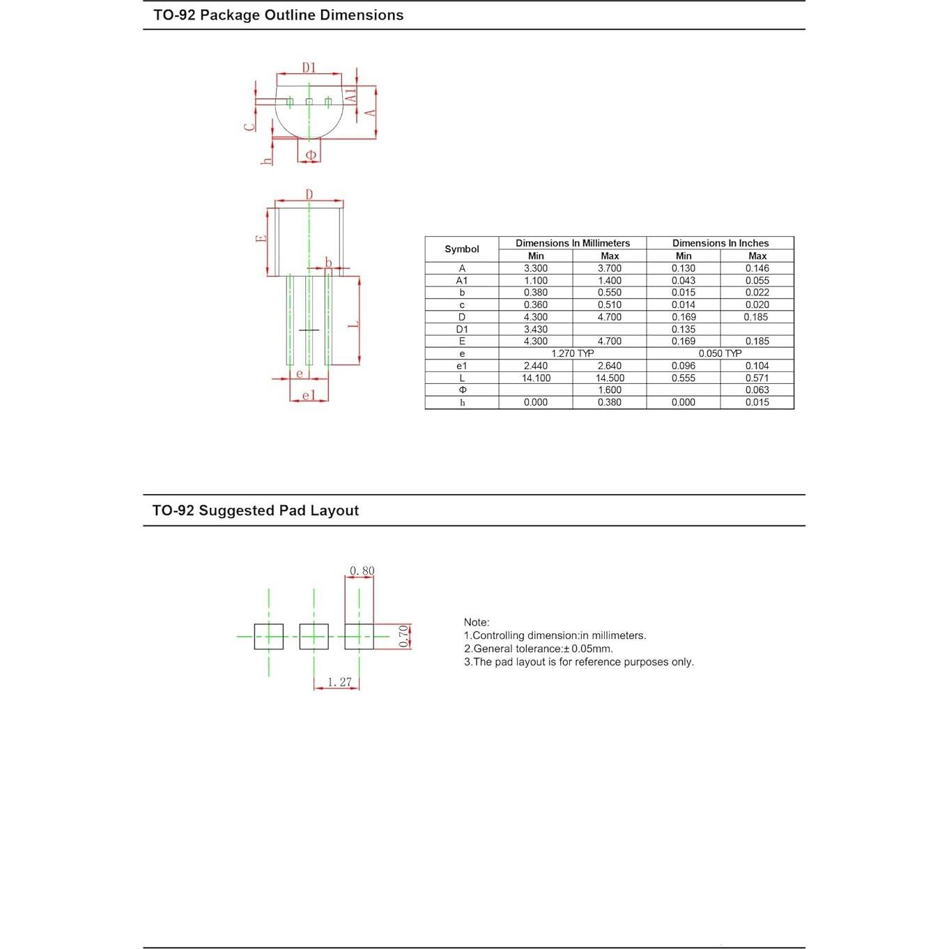 Transistor NPN Chanzon BC547B TO-92 100 Piezas 0.625W