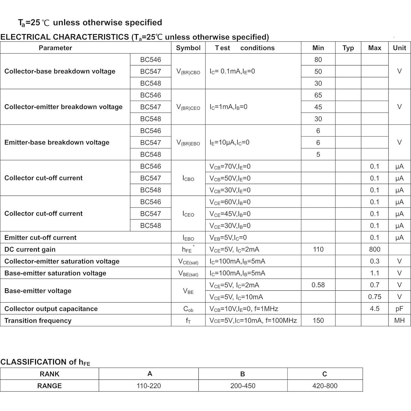 20 Transistores NPN BC547C TO-92 45V 100mA 625mW