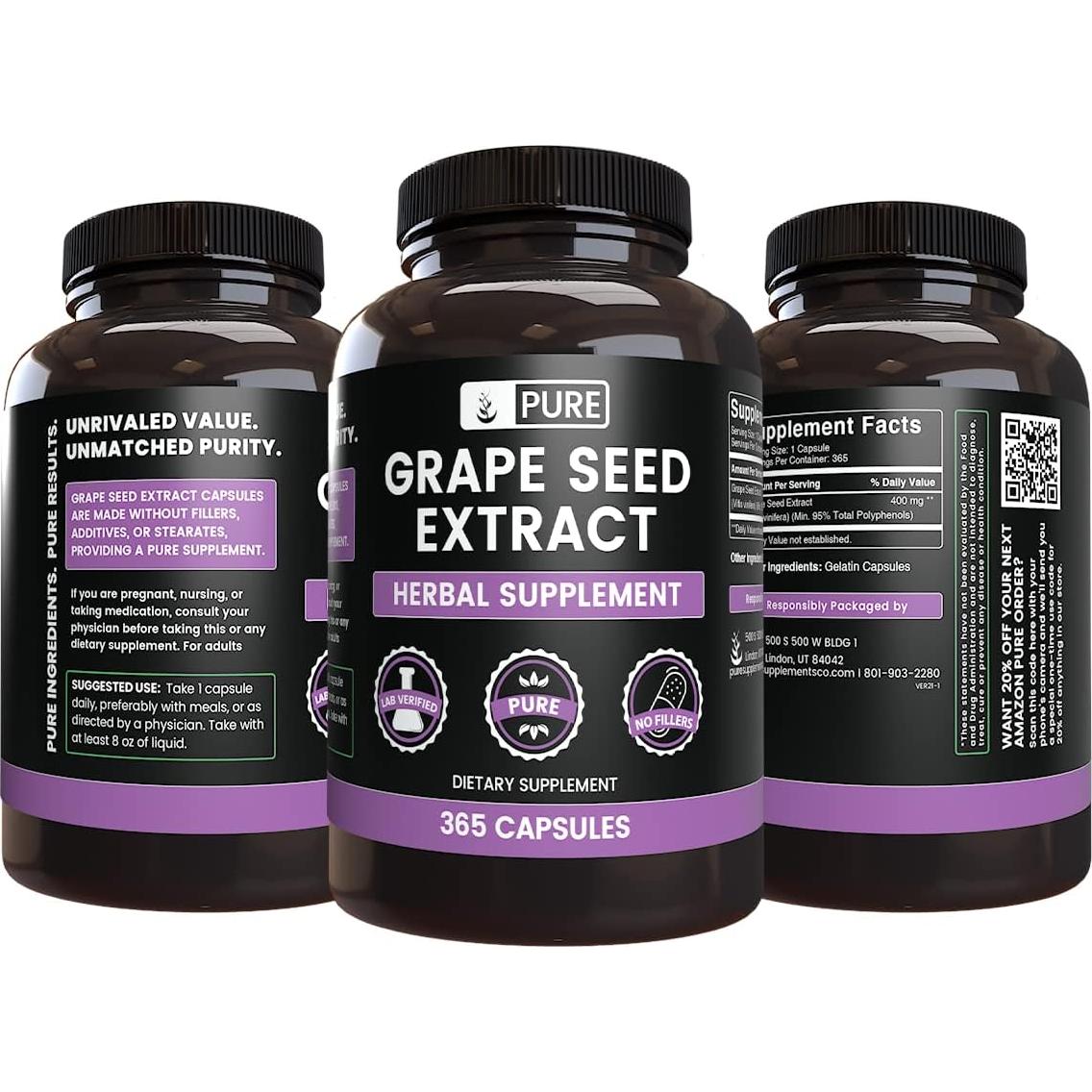 Extracto de Semilla de Uva Ingredientes Originales 365 Cápsulas