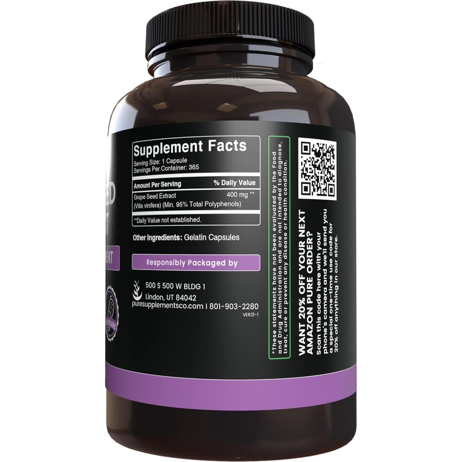 Extracto de Semilla de Uva Ingredientes Originales 365 Cápsulas