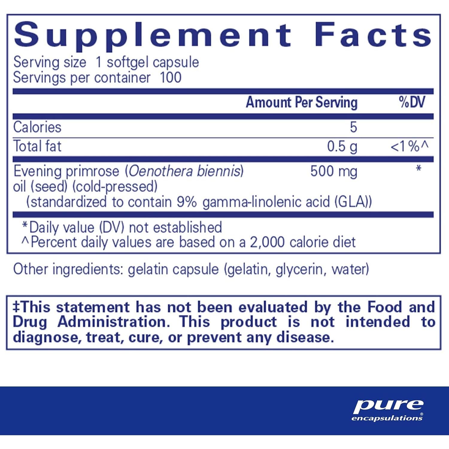 Suplemento Dietético Hipoalergénico Pure Encapsulations E.P.O. 100 Cápsulas