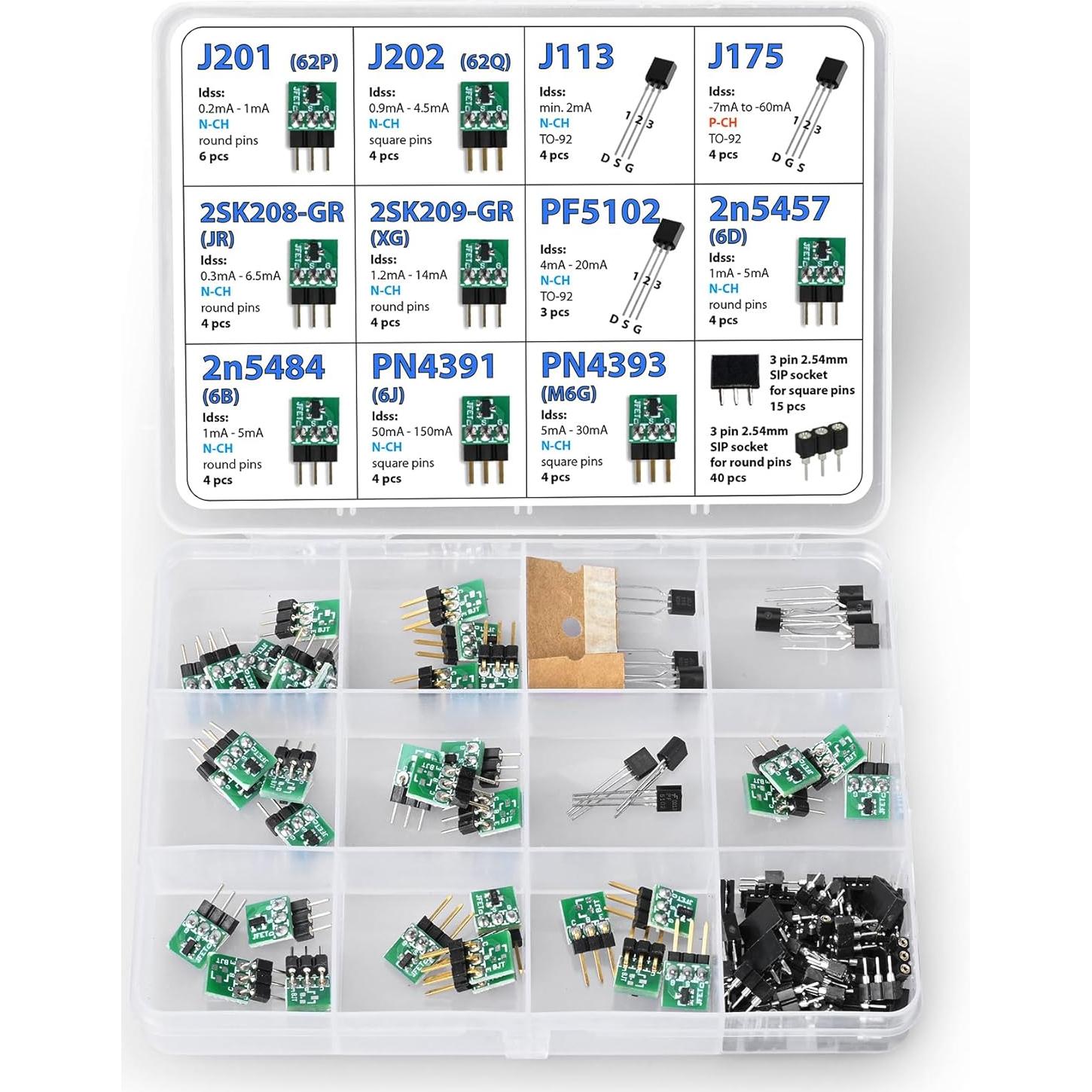 Kit de Transistores JFET 45 pcs con Zócalos 3pdt