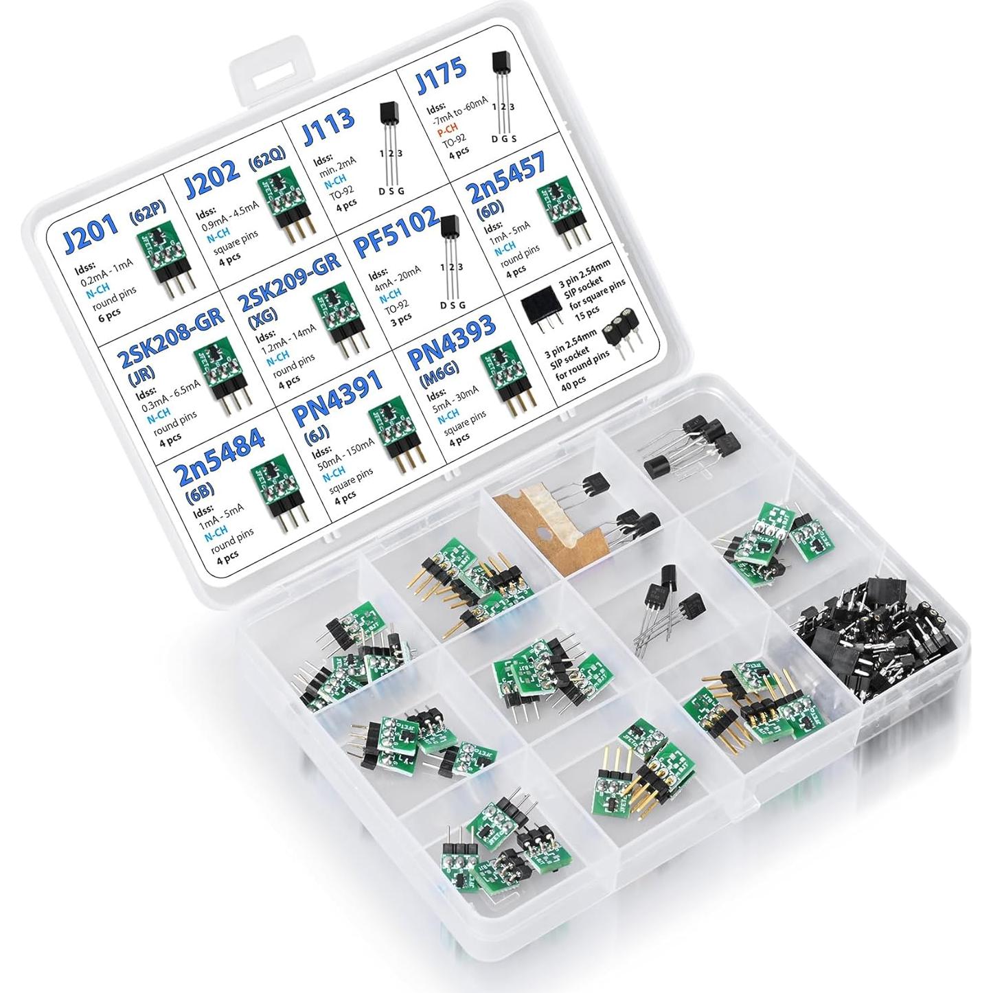 Kit de Transistores JFET 45 pcs con Zócalos 3pdt