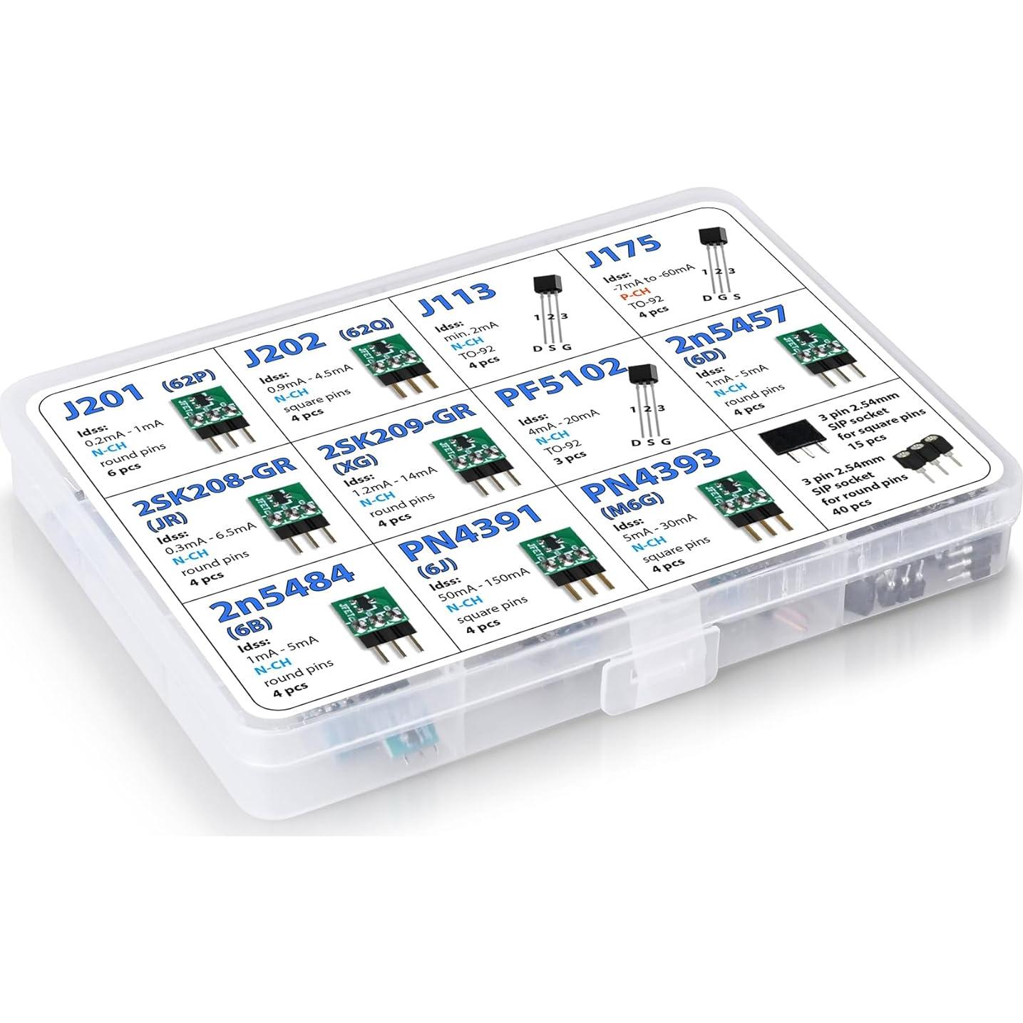 Kit de Transistores JFET 45 pcs con Zócalos 3pdt