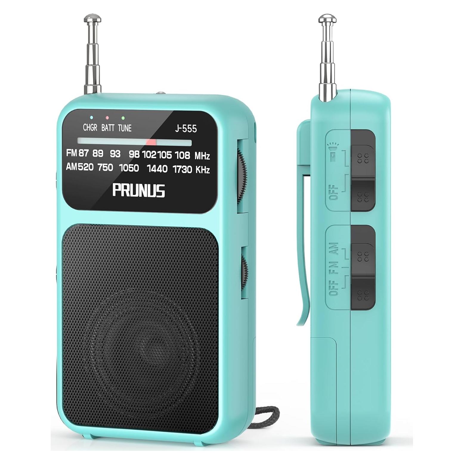 Radio de Bolsillo PRUNUS J-555 AM FM Carga USB-C y Batería