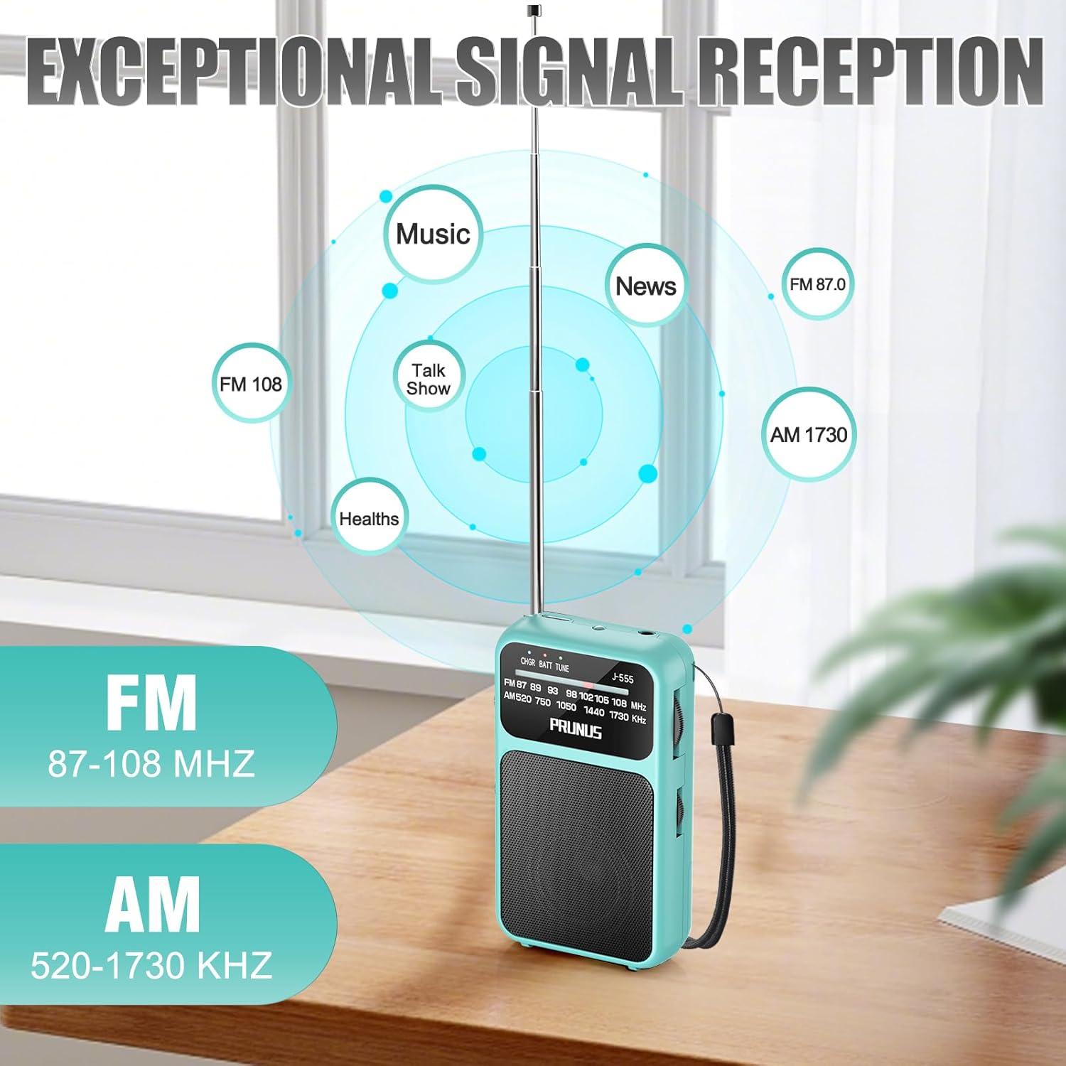 Radio de Bolsillo PRUNUS J-555 AM FM Carga USB-C y Batería