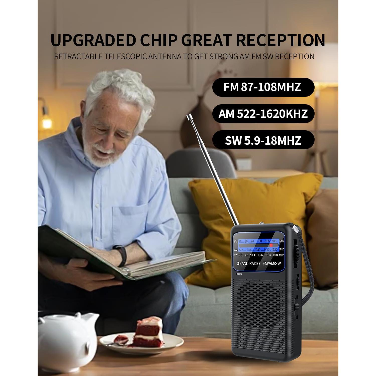 Radio portátil AM FM SW Rlataaer con linterna LED y auriculares