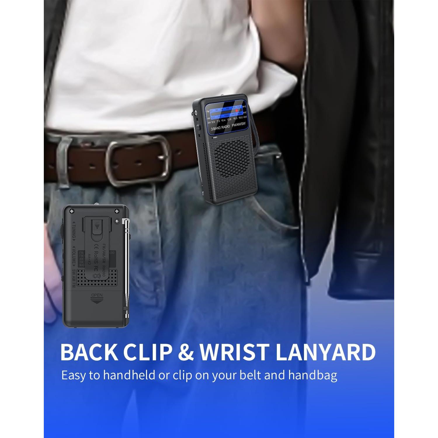 Radio portátil AM FM SW Rlataaer con linterna LED y auriculares