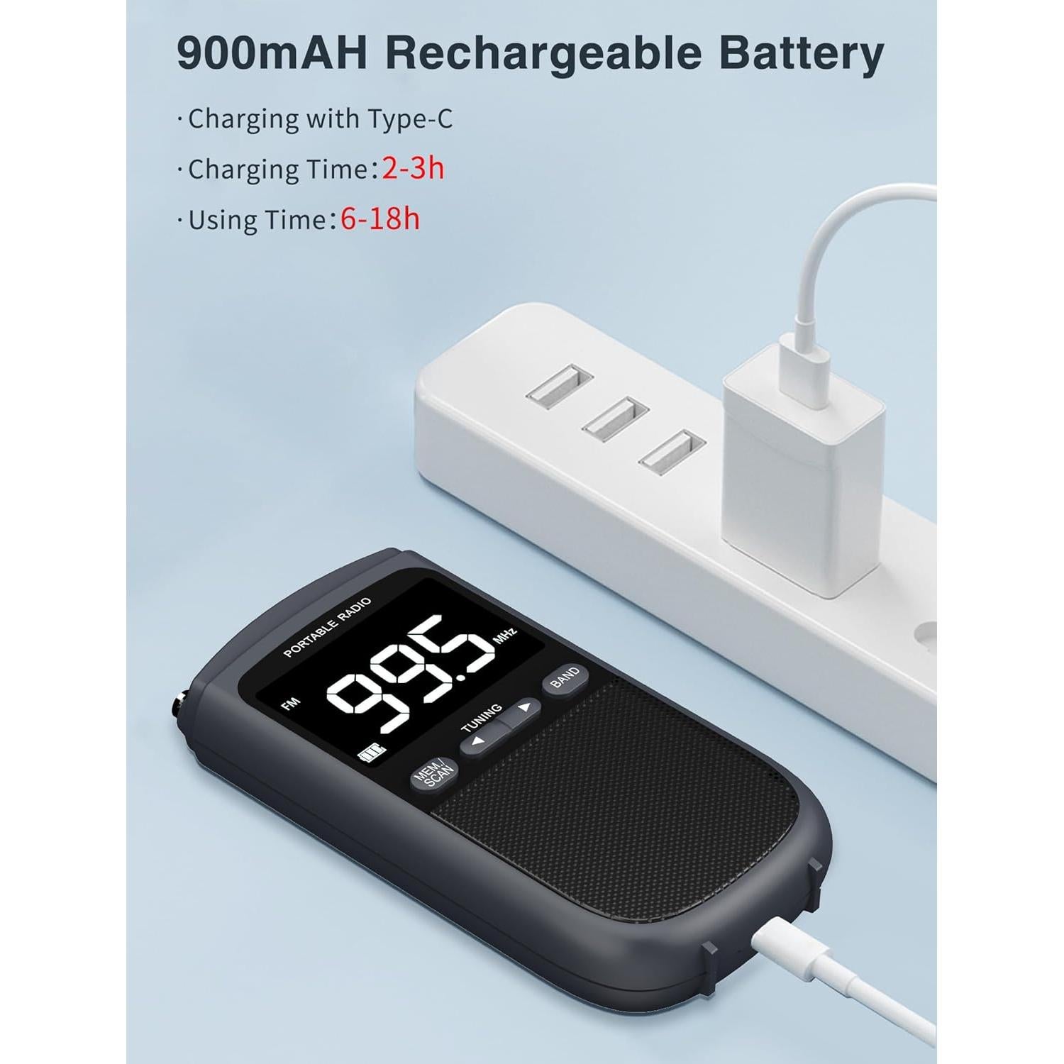 Radio Portátil Recargable AM FM Jimeng 900mAh con Pantalla LCD