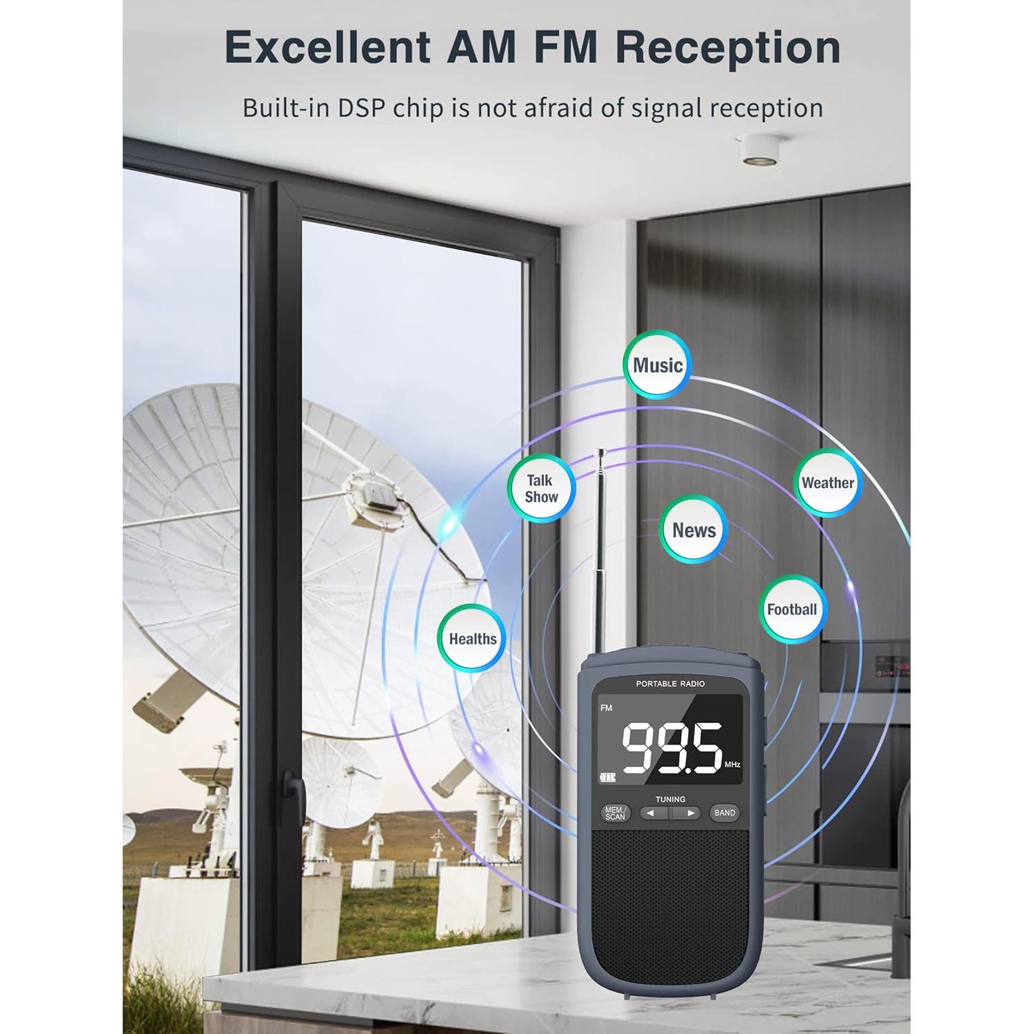 Radio Portátil Recargable AM FM Jimeng 900mAh con Pantalla LCD