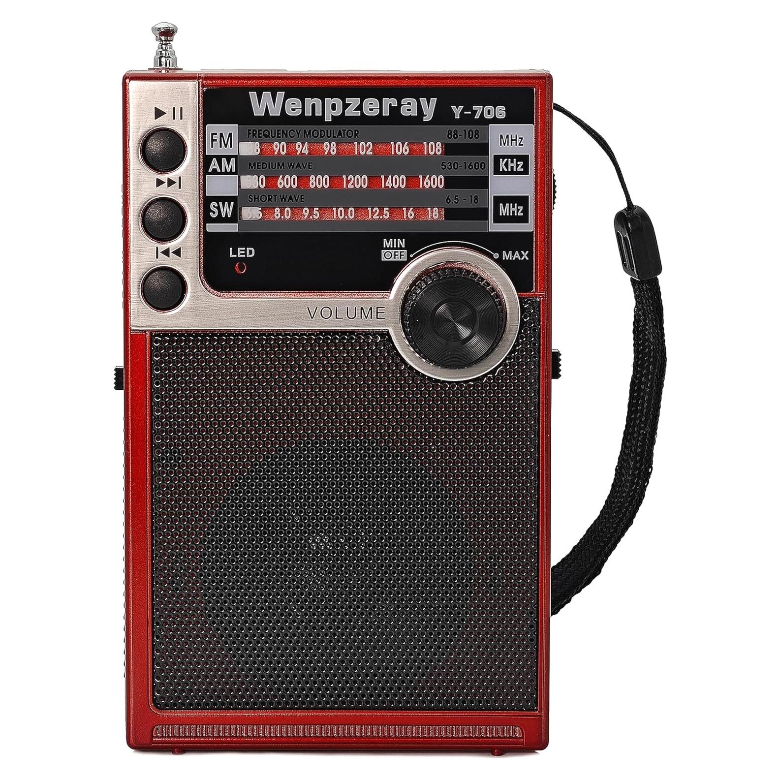 Radio Portátil AM FM SW Y-706 Wenpzeray Compacta USB Rojo